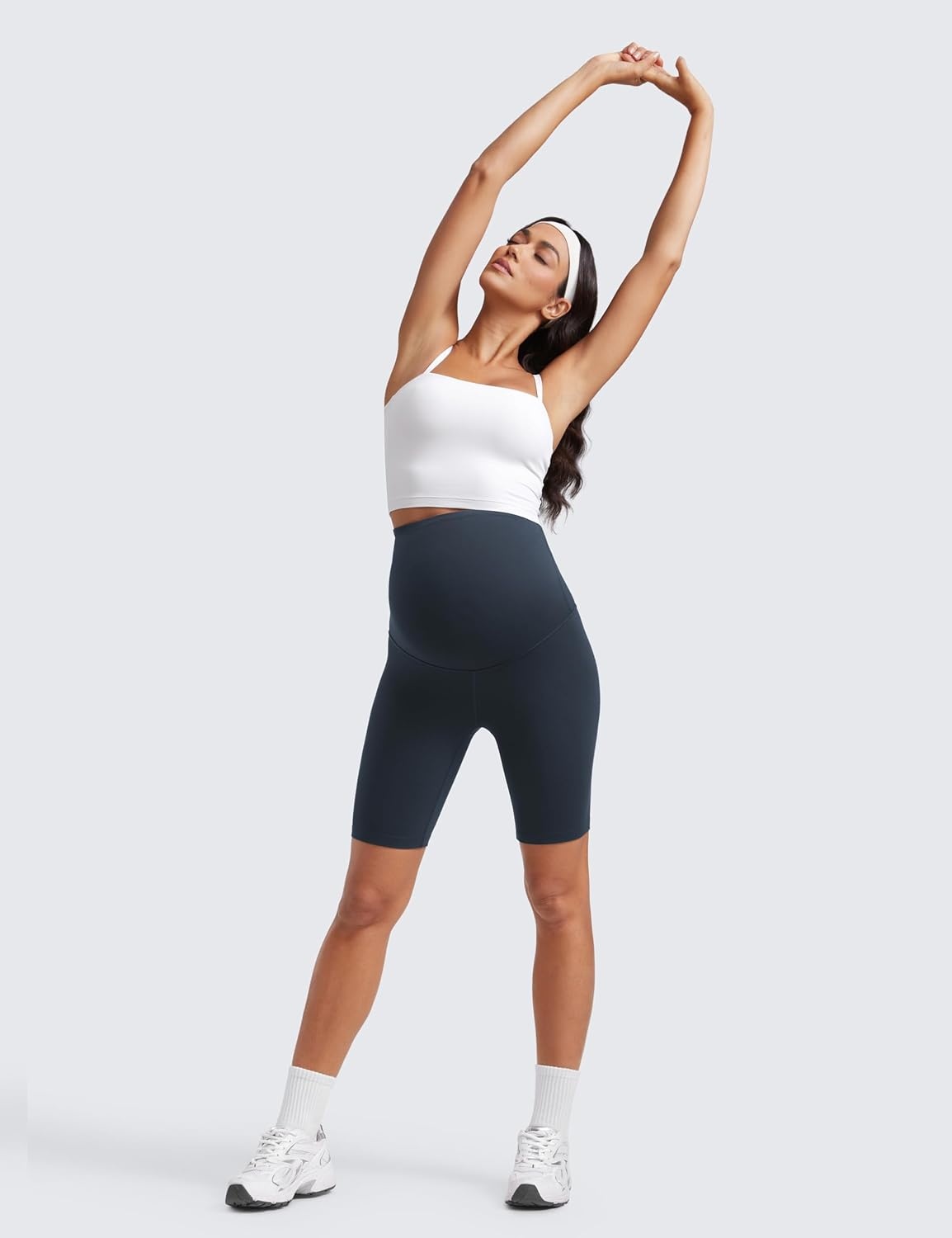image:imageCRZ YOGA Butterluxe Maternity Biker Shorts 8 Over The Belly Pregnancy Yoga Workout Womens Activewear Buttery SoftTrue Navy