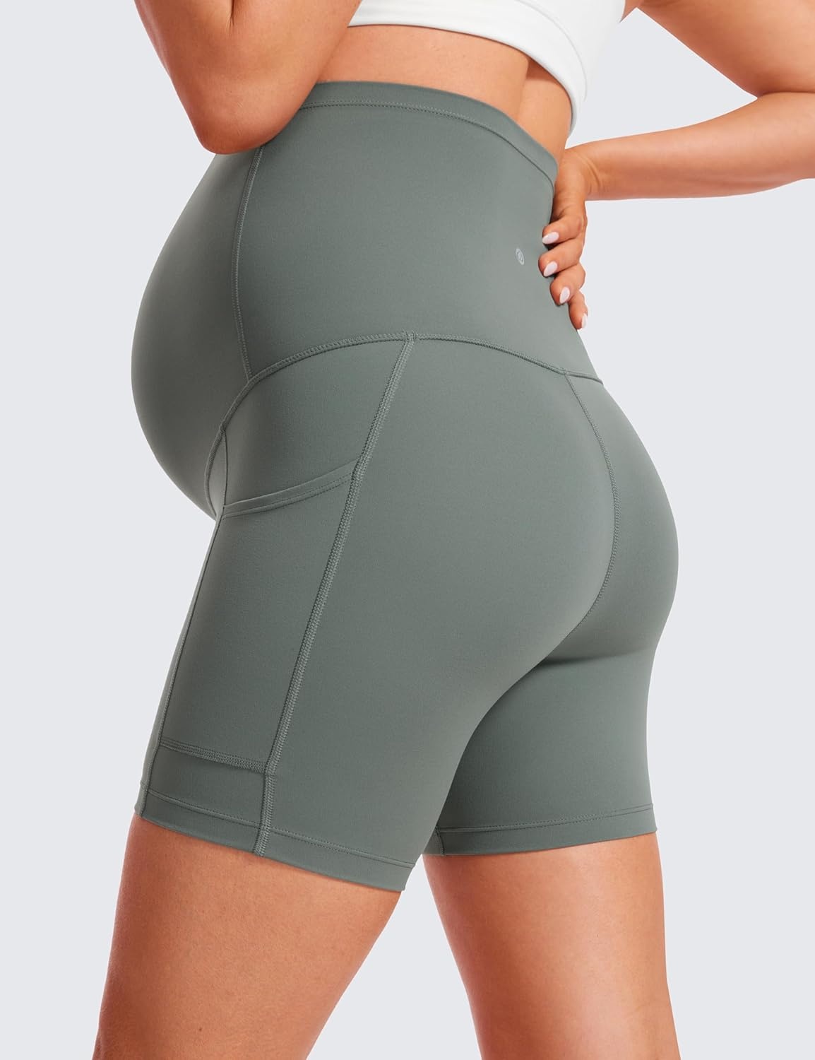 image:imageCRZ YOGA Butterluxe Maternity Biker Shorts Pockets 5 Over The Belly Pregnancy Womens Yoga Workout Athletic Buttery SoftGrey Sage