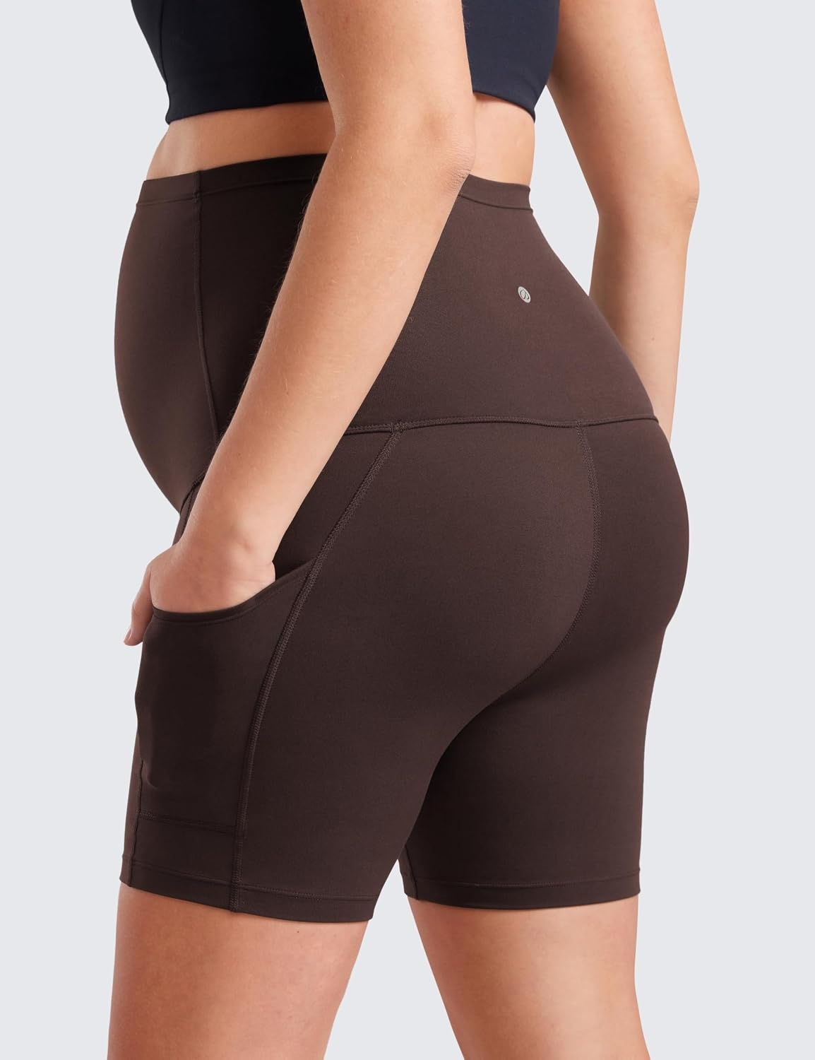 image:imageCRZ YOGA Butterluxe Maternity Biker Shorts Pockets 5 Over The Belly Pregnancy Womens Yoga Workout Athletic Buttery SoftHot Fudge Brown