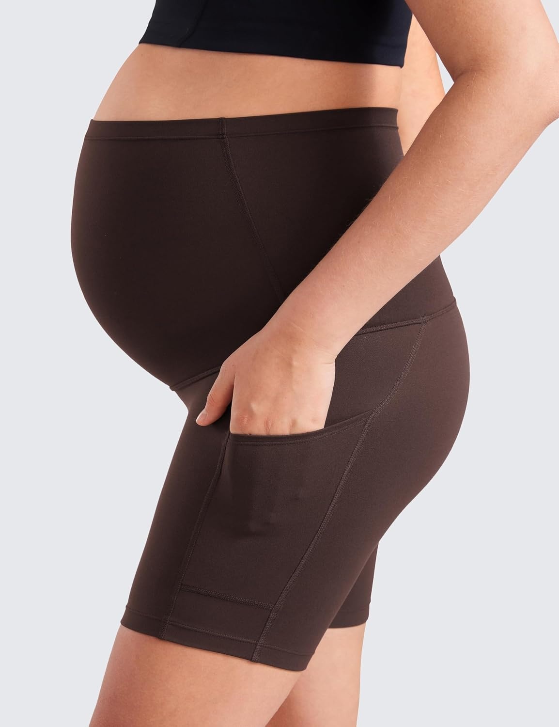image:imageCRZ YOGA Butterluxe Maternity Biker Shorts Pockets 5 Over The Belly Pregnancy Womens Yoga Workout Athletic Buttery SoftHot Fudge Brown