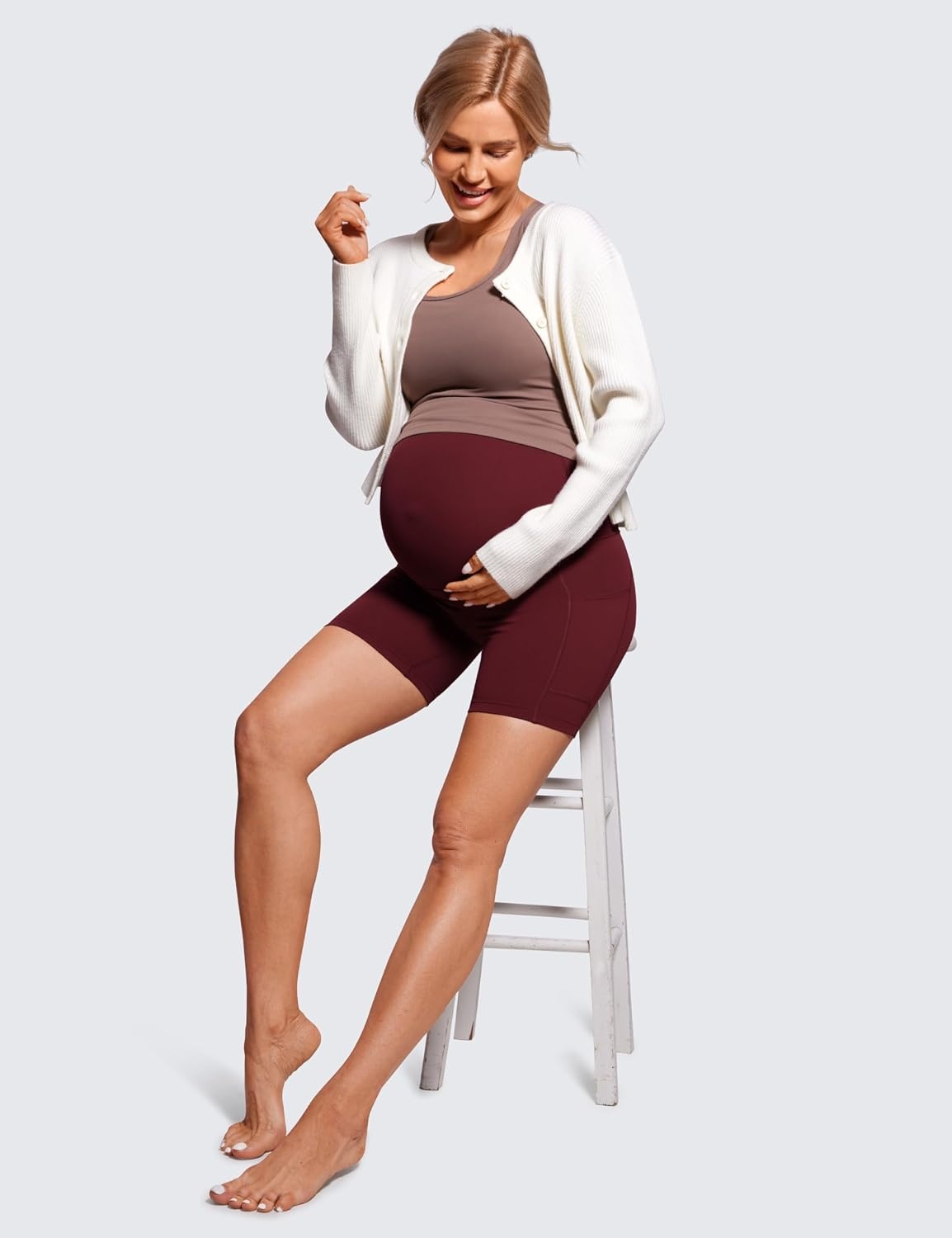image:imageCRZ YOGA Butterluxe Maternity Biker Shorts Pockets 5 Over The Belly Pregnancy Womens Yoga Workout Athletic Buttery SoftRed Merlot