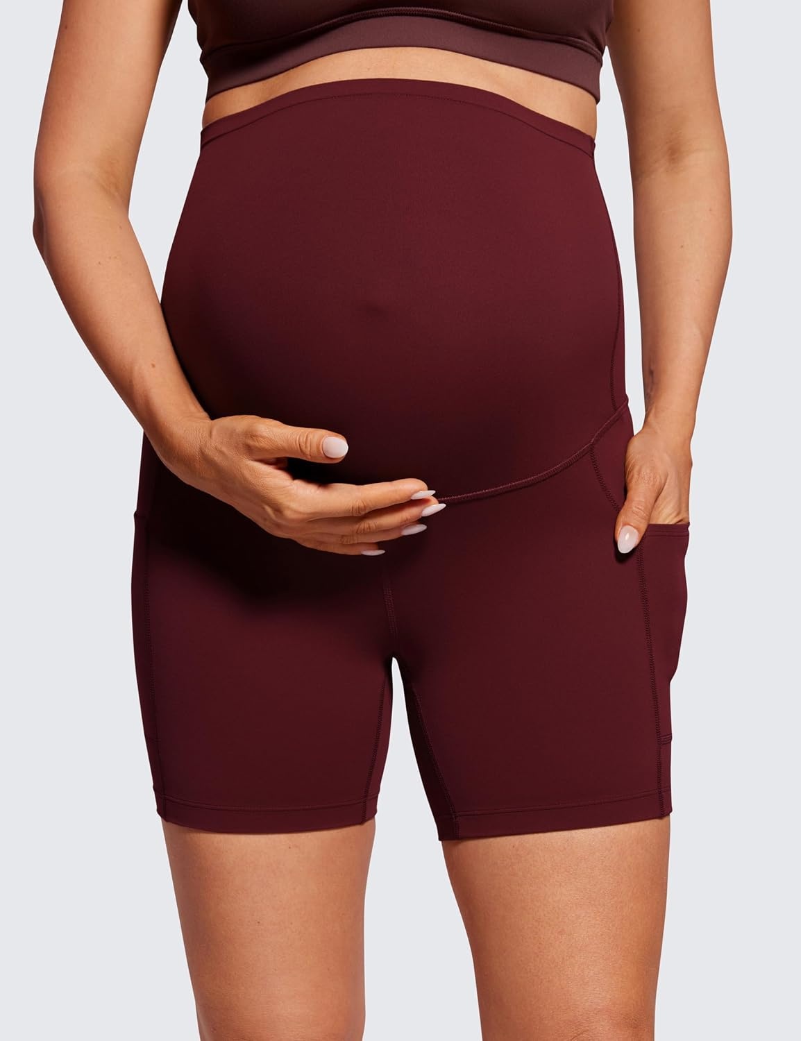 image:imageCRZ YOGA Butterluxe Maternity Biker Shorts Pockets 5 Over The Belly Pregnancy Womens Yoga Workout Athletic Buttery SoftRed Merlot