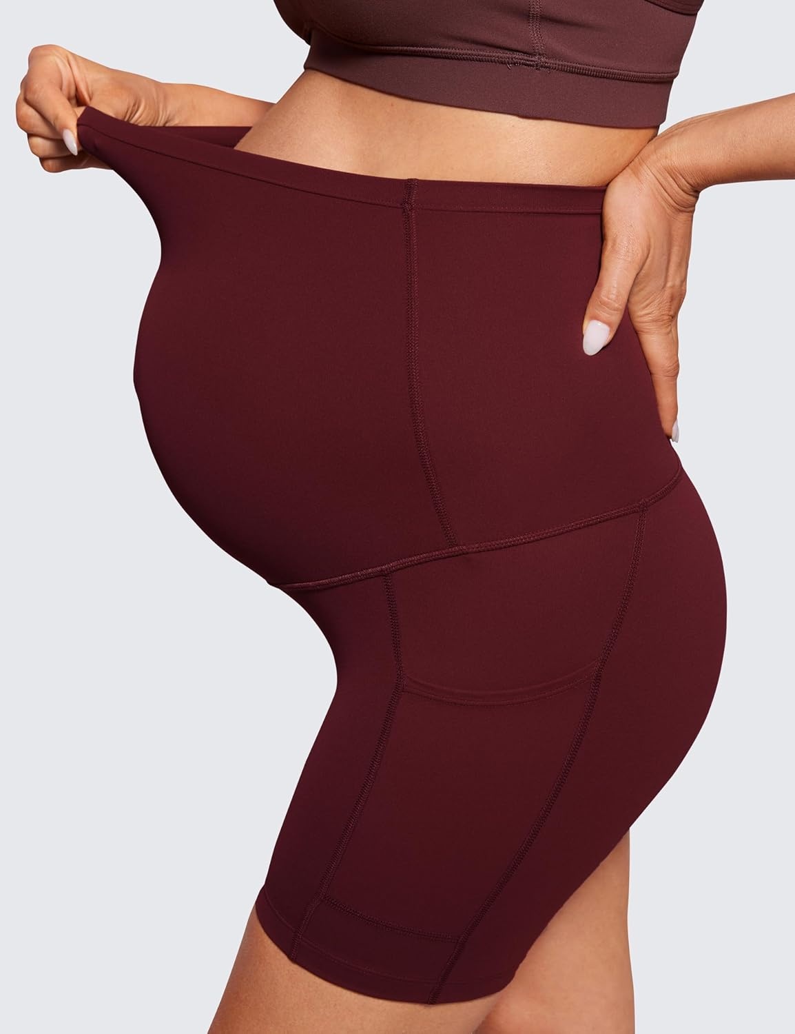 image:imageCRZ YOGA Butterluxe Maternity Biker Shorts Pockets 5 Over The Belly Pregnancy Womens Yoga Workout Athletic Buttery SoftRed Merlot