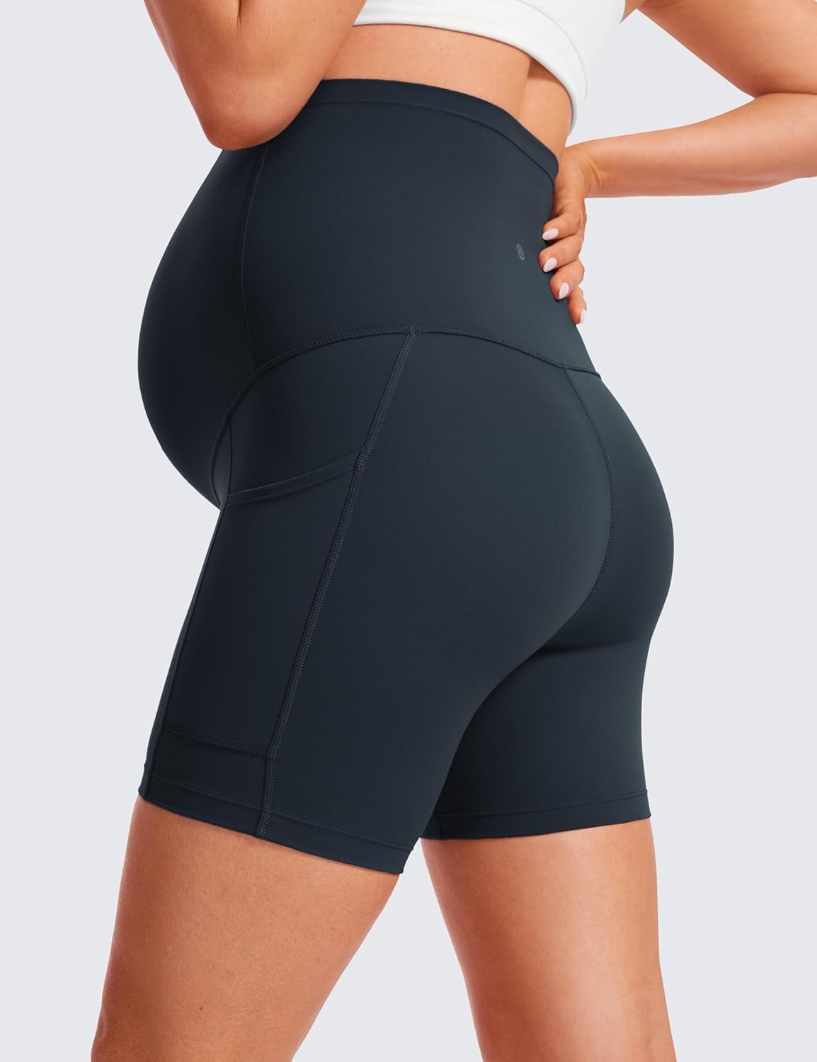 image:imageCRZ YOGA Butterluxe Maternity Biker Shorts Pockets 5 Over The Belly Pregnancy Womens Yoga Workout Athletic Buttery SoftTrue Navy