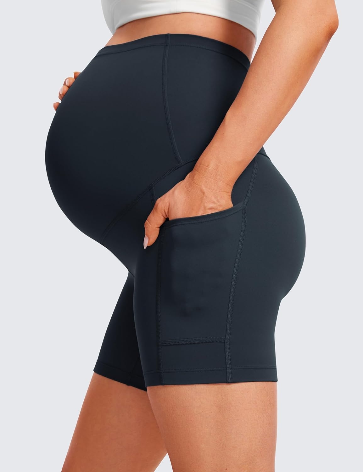 image:imageCRZ YOGA Butterluxe Maternity Biker Shorts Pockets 5 Over The Belly Pregnancy Womens Yoga Workout Athletic Buttery SoftTrue Navy