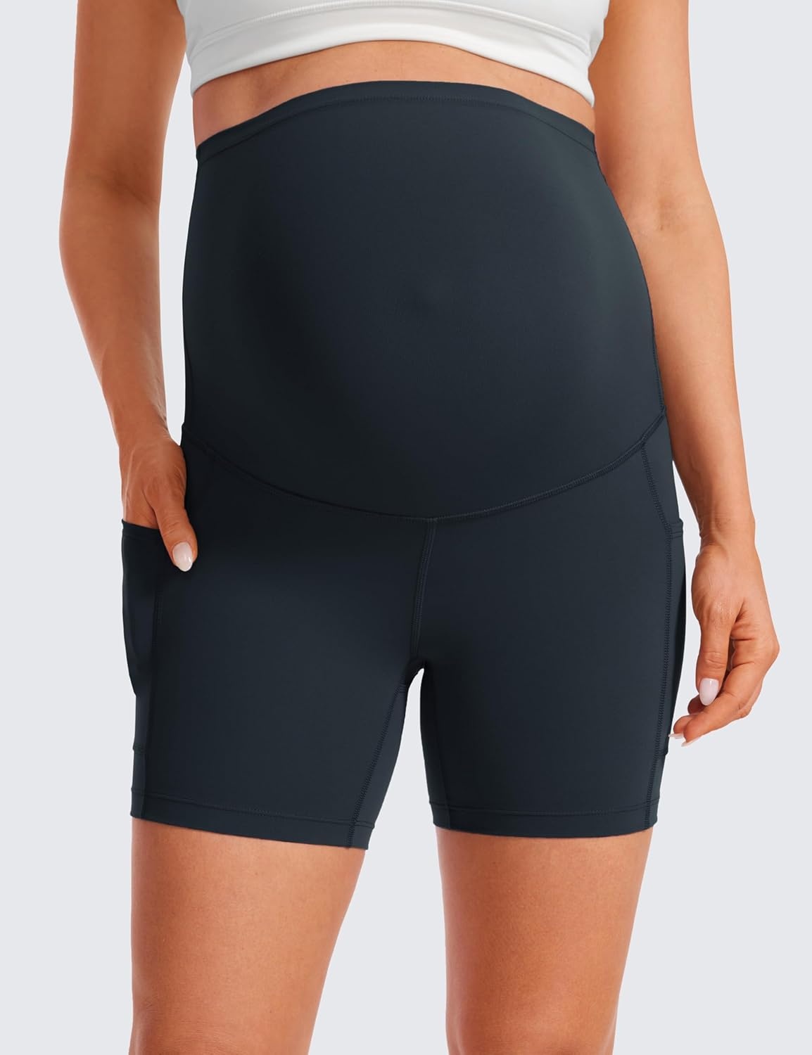 image:imageCRZ YOGA Butterluxe Maternity Biker Shorts Pockets 5 Over The Belly Pregnancy Womens Yoga Workout Athletic Buttery SoftTrue Navy