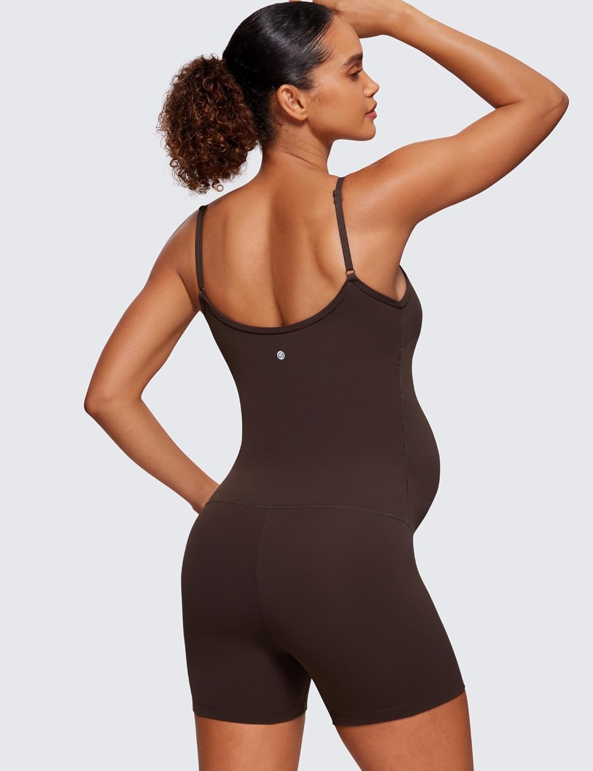 image:imageCRZ YOGA Butterluxe Maternity Cami Strap Workout Romper U Neck Casual Shorts Jumpsuit Pregnancy Womens Tank Top BodysuitHot Fudge Brown
