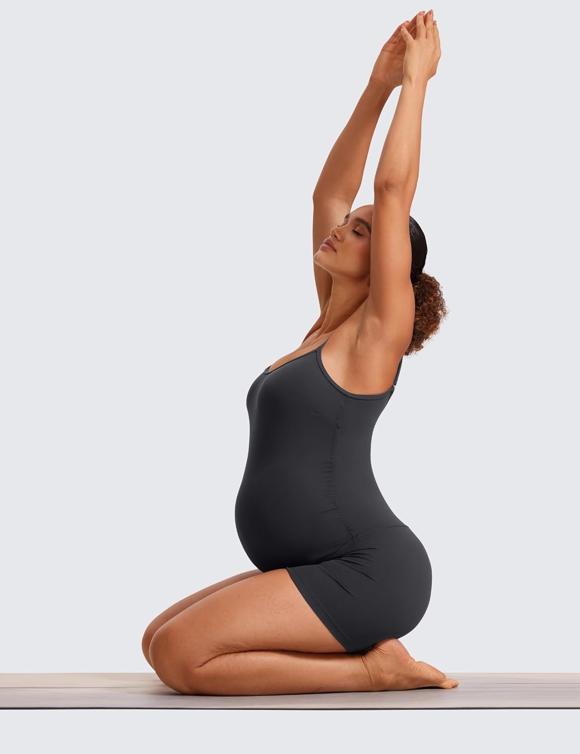 image:imageCRZ YOGA Butterluxe Maternity Cami Strap Workout Romper U Neck Casual Shorts Jumpsuit Pregnancy Womens Tank Top BodysuitMysterious Grey