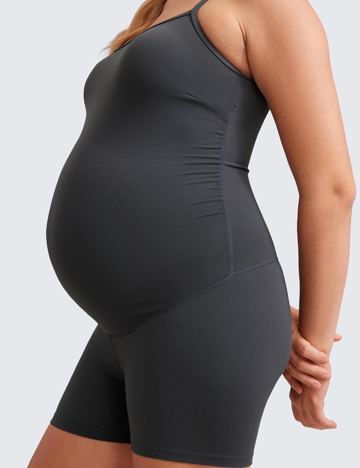 image:imageCRZ YOGA Butterluxe Maternity Cami Strap Workout Romper U Neck Casual Shorts Jumpsuit Pregnancy Womens Tank Top BodysuitMysterious Grey