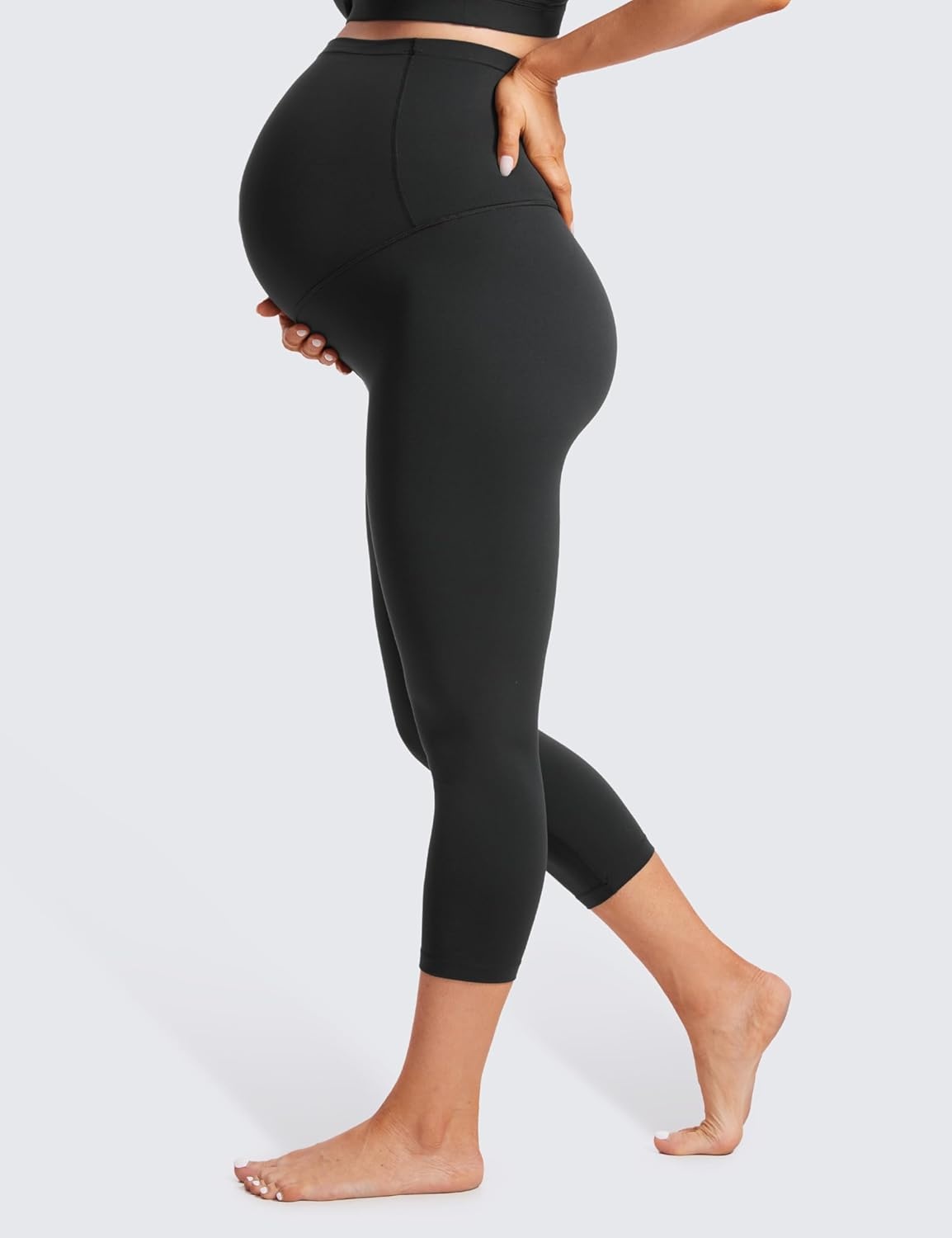 image:imageCRZ YOGA Butterluxe Maternity Capris Leggings 21 Over The Belly Workout Active Yoga Womens Pregnancy Crop Pants StretchyBlack