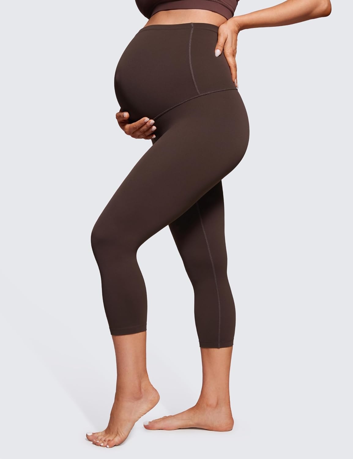 image:imageCRZ YOGA Butterluxe Maternity Capris Leggings 21 Over The Belly Workout Active Yoga Womens Pregnancy Crop Pants StretchyHot Fudge Brown