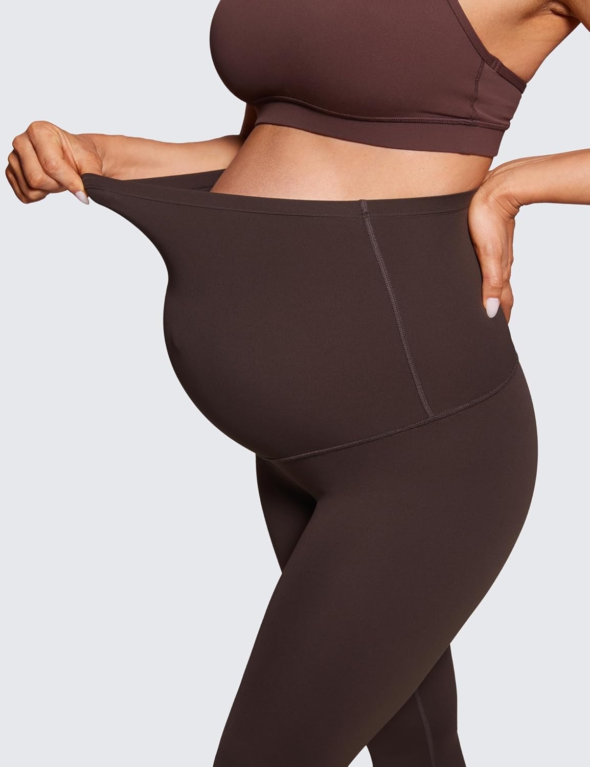 image:imageCRZ YOGA Butterluxe Maternity Capris Leggings 21 Over The Belly Workout Active Yoga Womens Pregnancy Crop Pants StretchyHot Fudge Brown