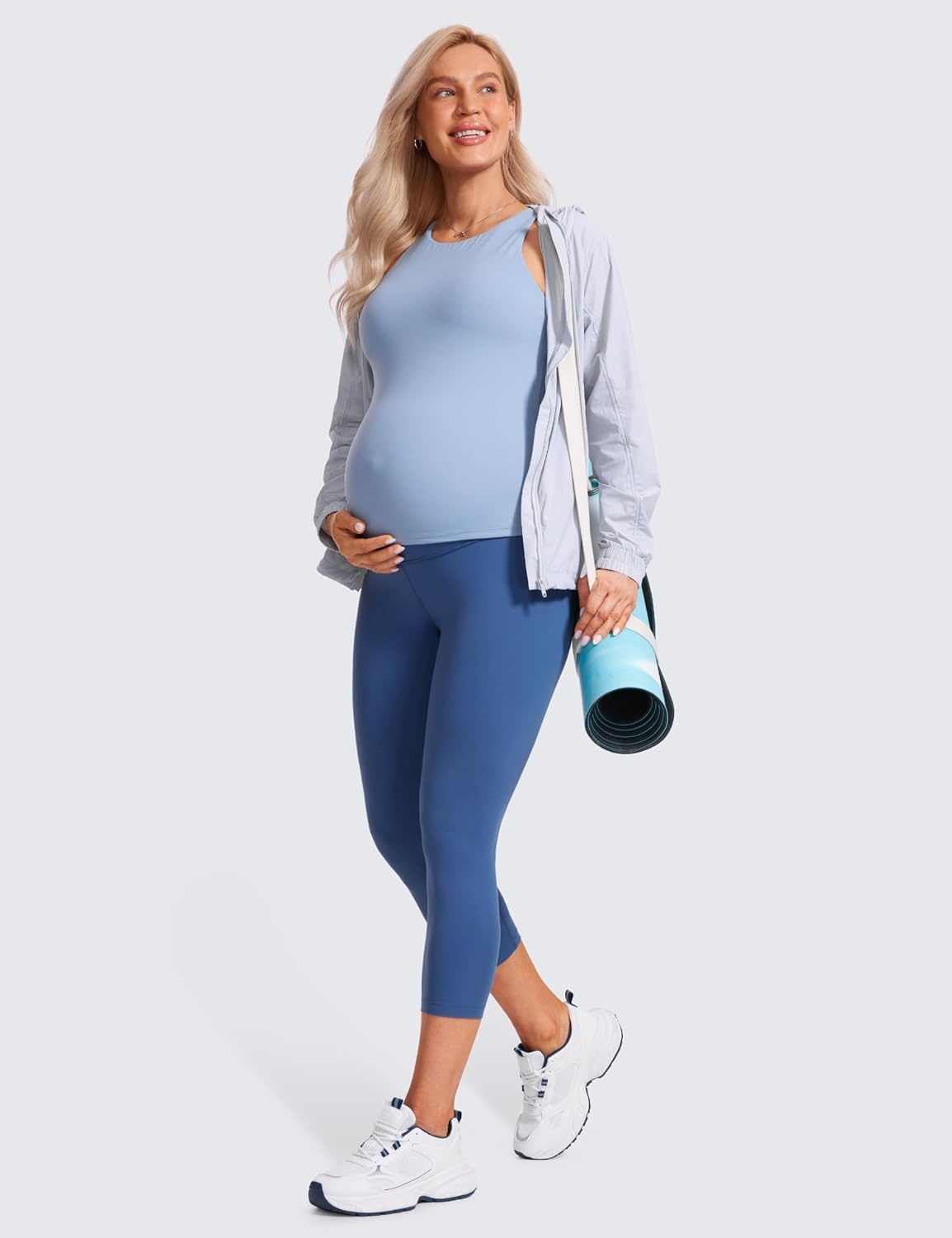 image:imageCRZ YOGA Butterluxe Maternity Capris Leggings 21 Over The Belly Workout Active Yoga Womens Pregnancy Crop Pants StretchyPitch Blue