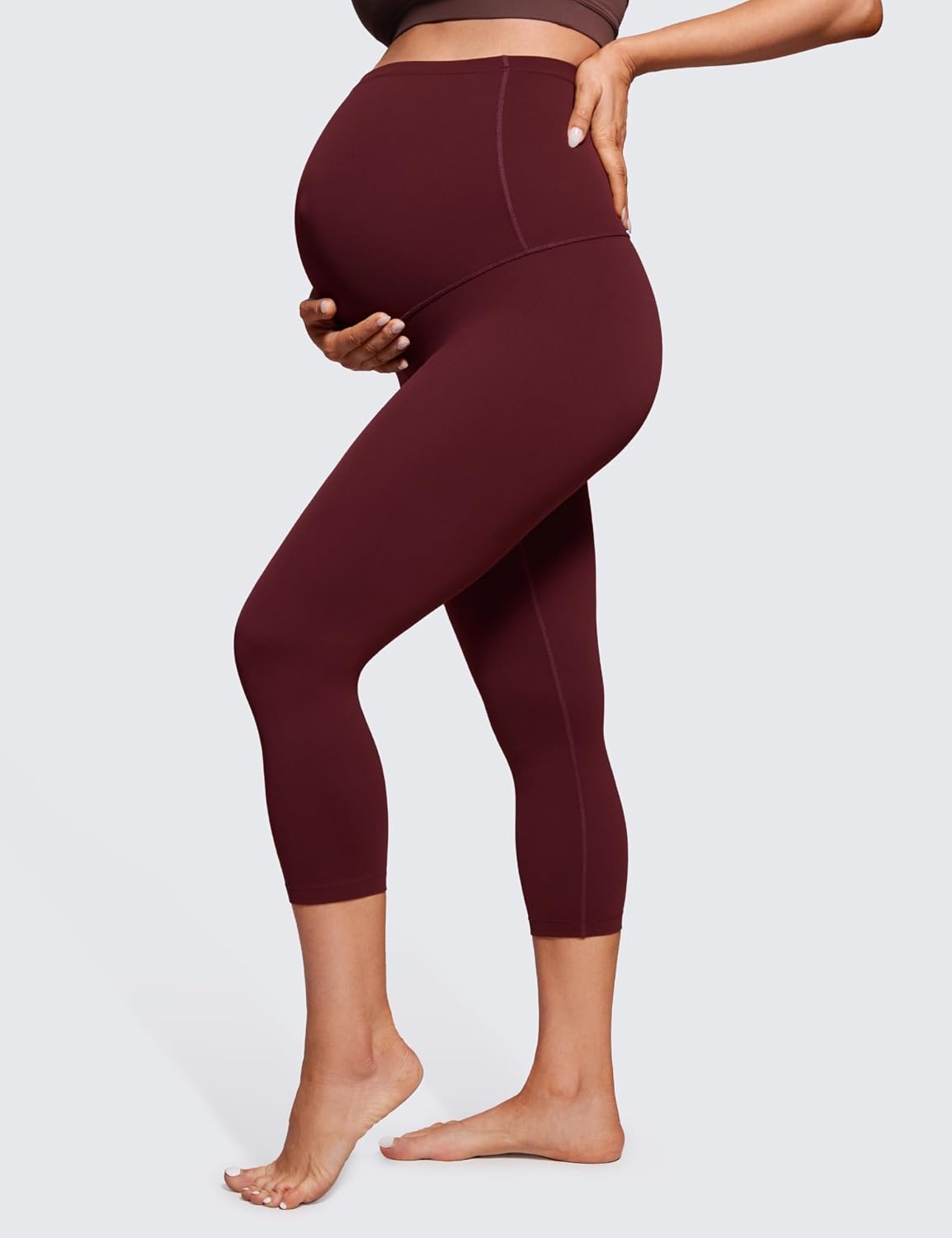 image:imageCRZ YOGA Butterluxe Maternity Capris Leggings 21 Over The Belly Workout Active Yoga Womens Pregnancy Crop Pants StretchyRed Merlot