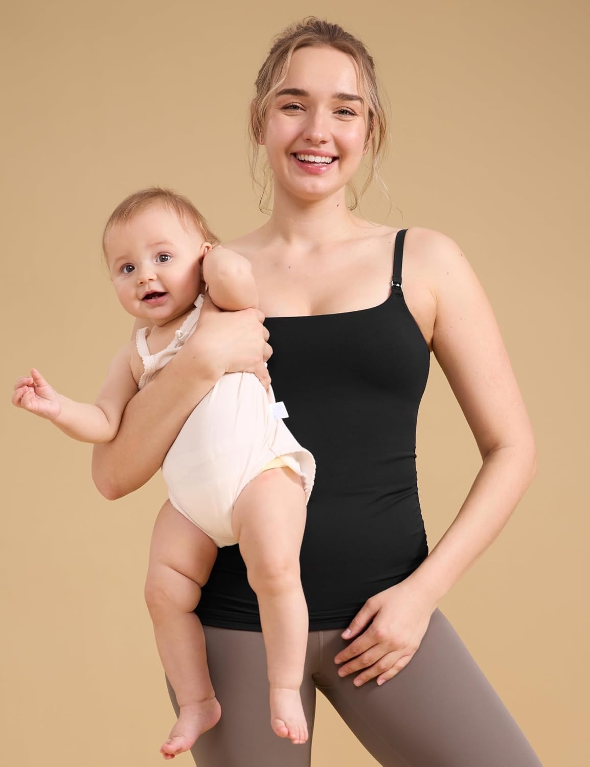 image:imageCRZ YOGA Butterluxe Maternity Clip Down Nursing Tank Tops Adjustable Straps Womens Pregnancy Casual Cami Shirt Built in BraBlack