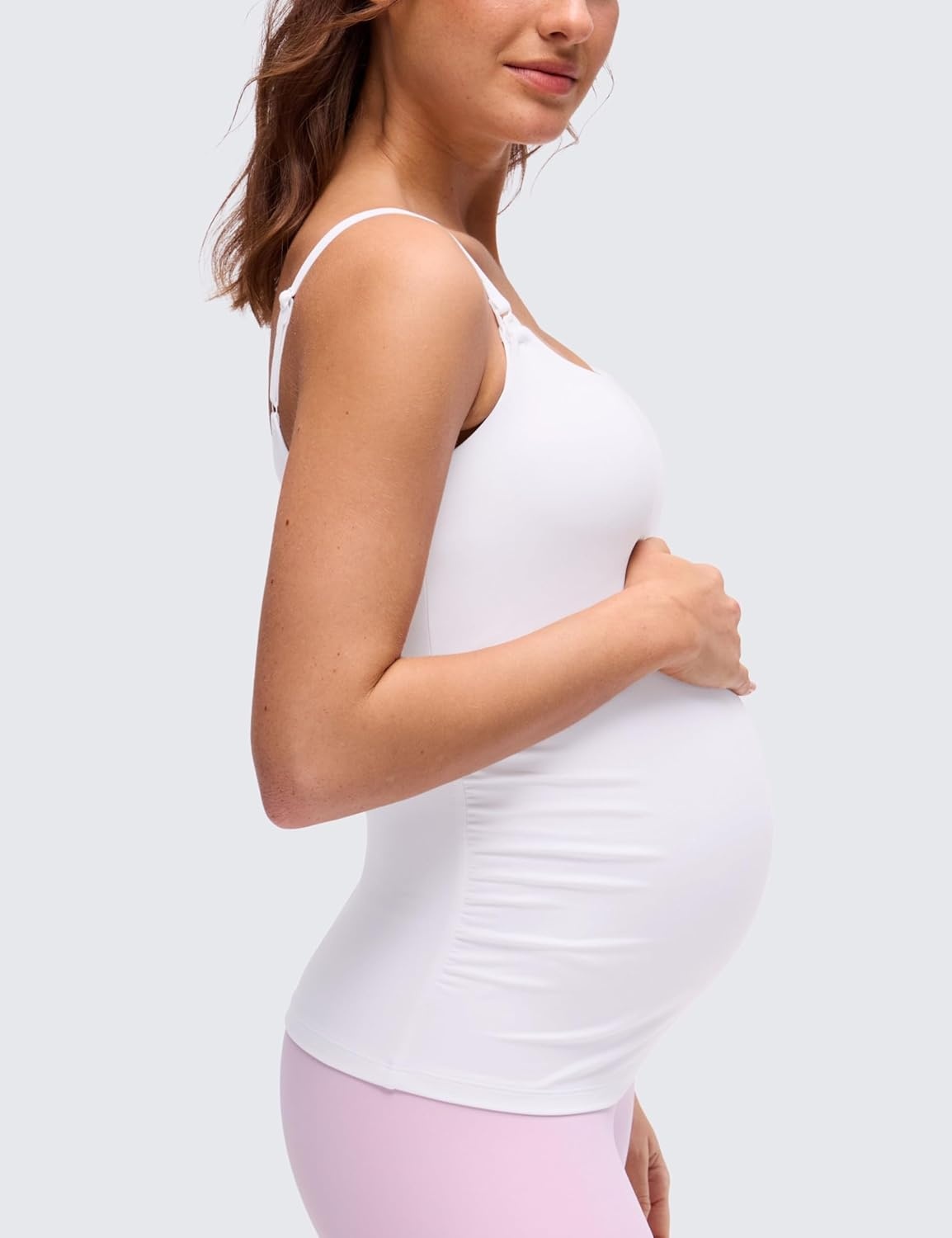 image:imageCRZ YOGA Butterluxe Maternity Clip Down Nursing Tank Tops Adjustable Straps Womens Pregnancy Casual Cami Shirt Built in BraWhite