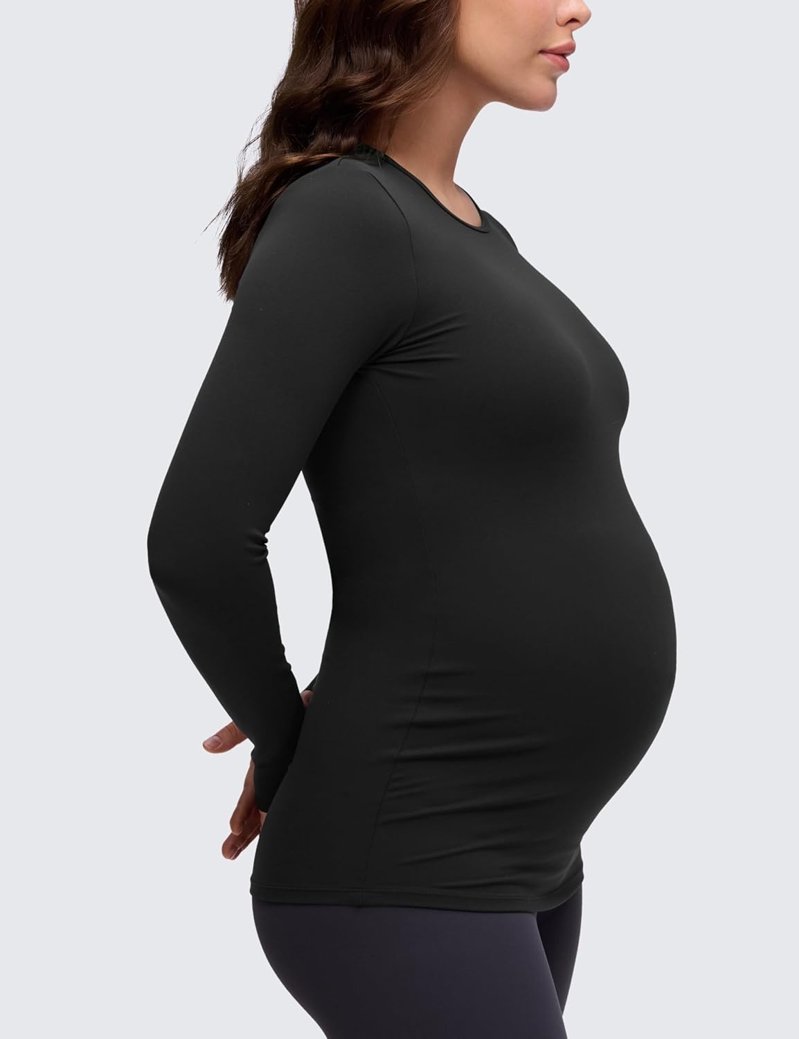image:imageCRZ YOGA Butterluxe Maternity Crewneck Long Sleeve Shirts Athletic Yoga Casual Pregnancy Womens Tee Tops Basic Layer SoftBlack