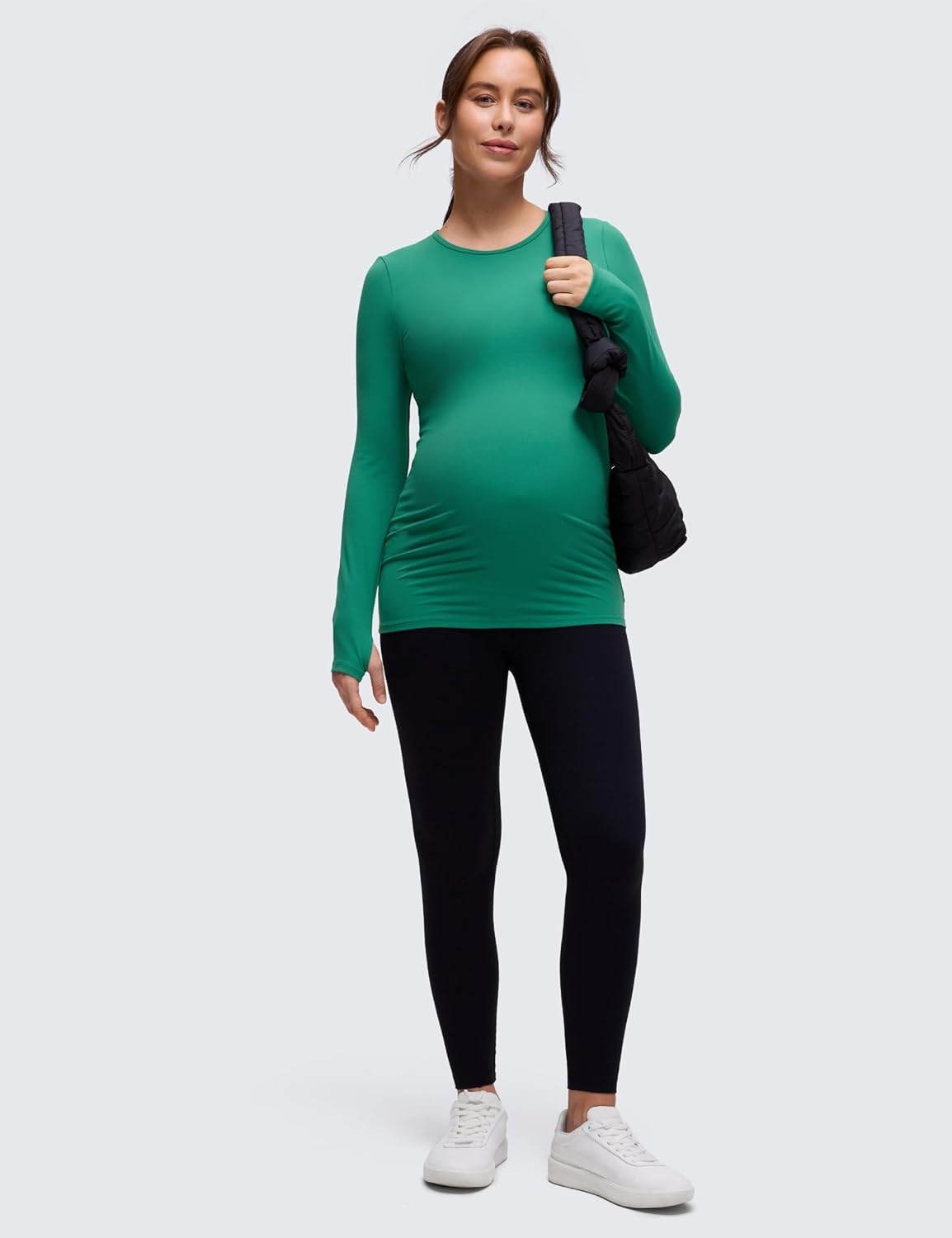 image:imageCRZ YOGA Butterluxe Maternity Crewneck Long Sleeve Shirts Athletic Yoga Casual Pregnancy Womens Tee Tops Basic Layer SoftCascadia Green