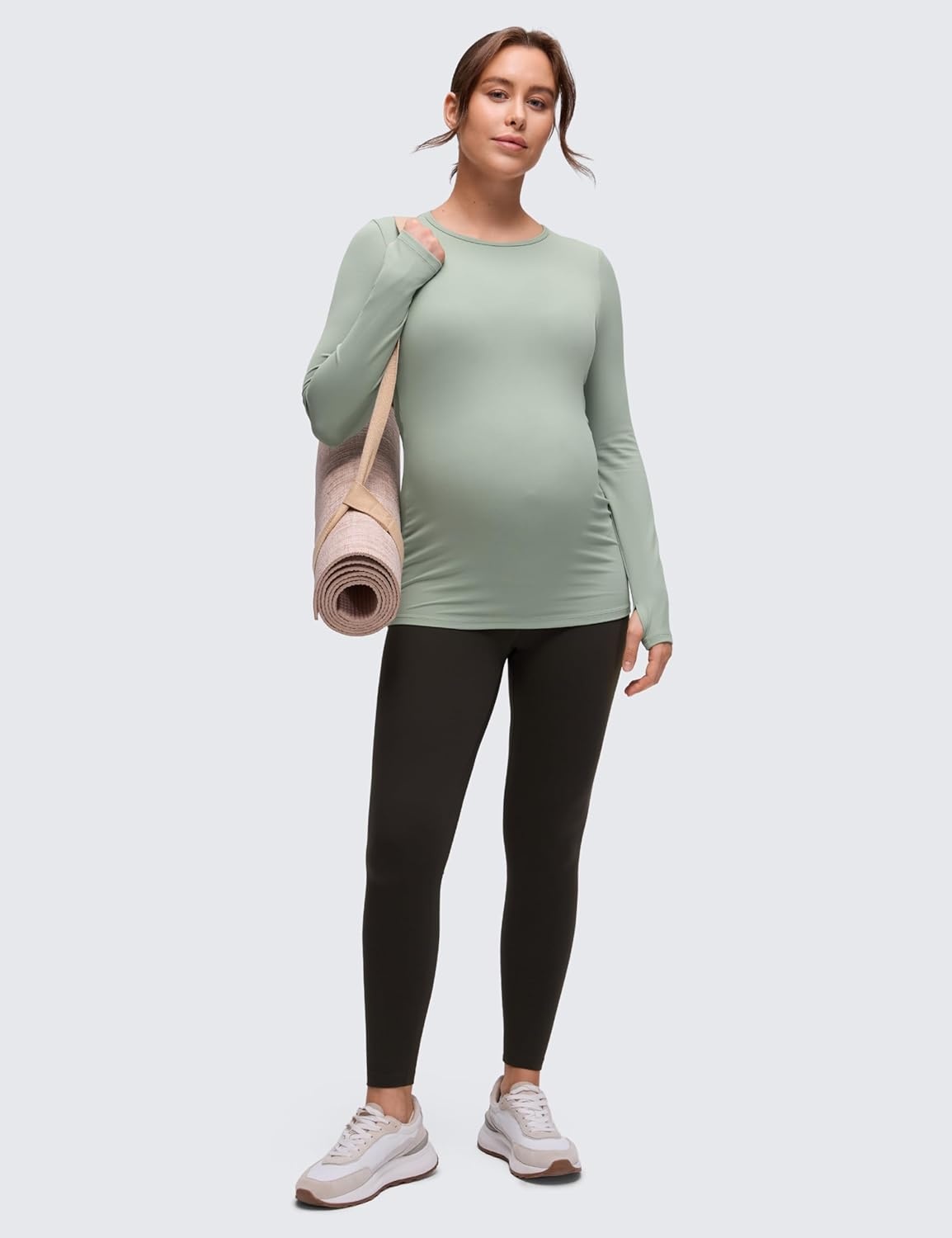 image:imageCRZ YOGA Butterluxe Maternity Crewneck Long Sleeve Shirts Athletic Yoga Casual Pregnancy Womens Tee Tops Basic Layer SoftGreen Palm Court
