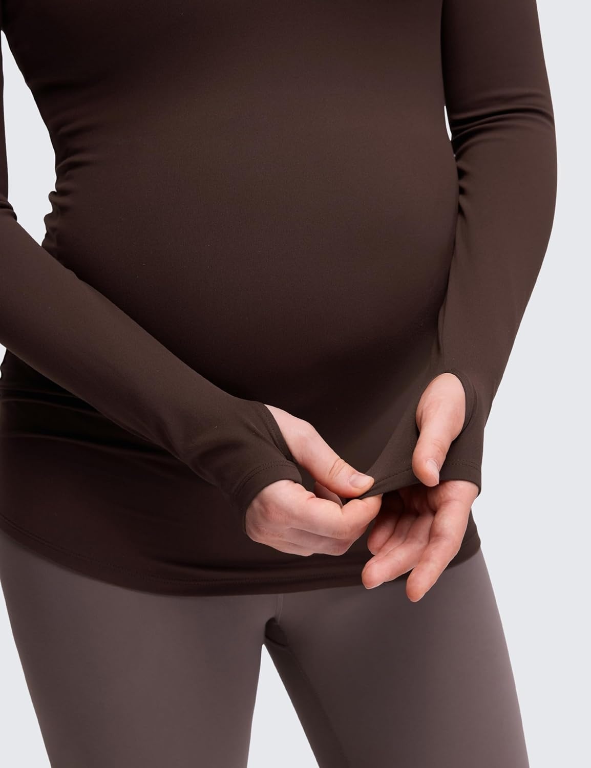 image:imageCRZ YOGA Butterluxe Maternity Crewneck Long Sleeve Shirts Athletic Yoga Casual Pregnancy Womens Tee Tops Basic Layer SoftHot Fudge Brown