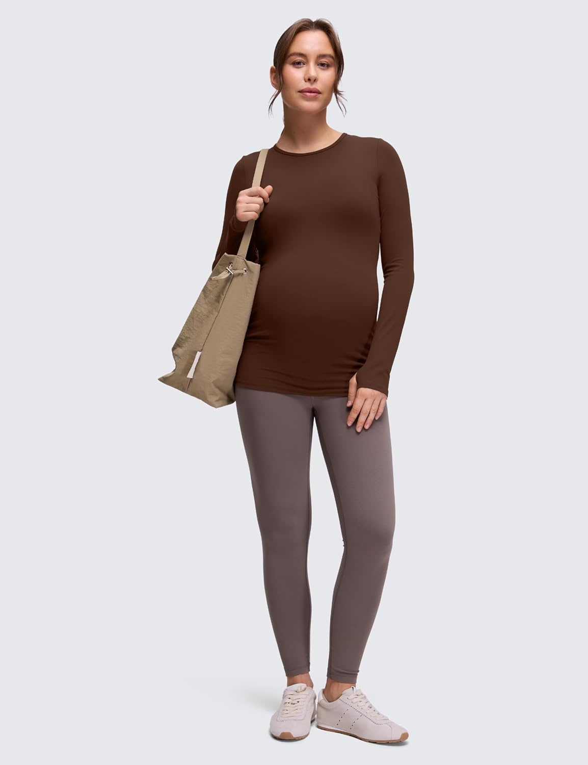 image:imageCRZ YOGA Butterluxe Maternity Crewneck Long Sleeve Shirts Athletic Yoga Casual Pregnancy Womens Tee Tops Basic Layer SoftLava Brown