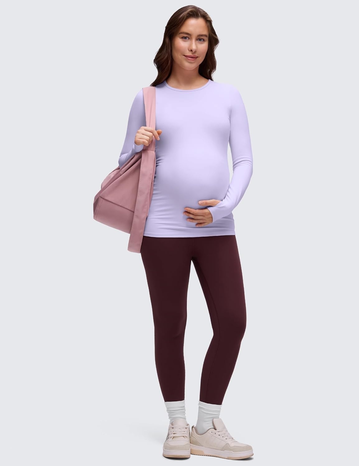 image:imageCRZ YOGA Butterluxe Maternity Crewneck Long Sleeve Shirts Athletic Yoga Casual Pregnancy Womens Tee Tops Basic Layer SoftLavender Frost