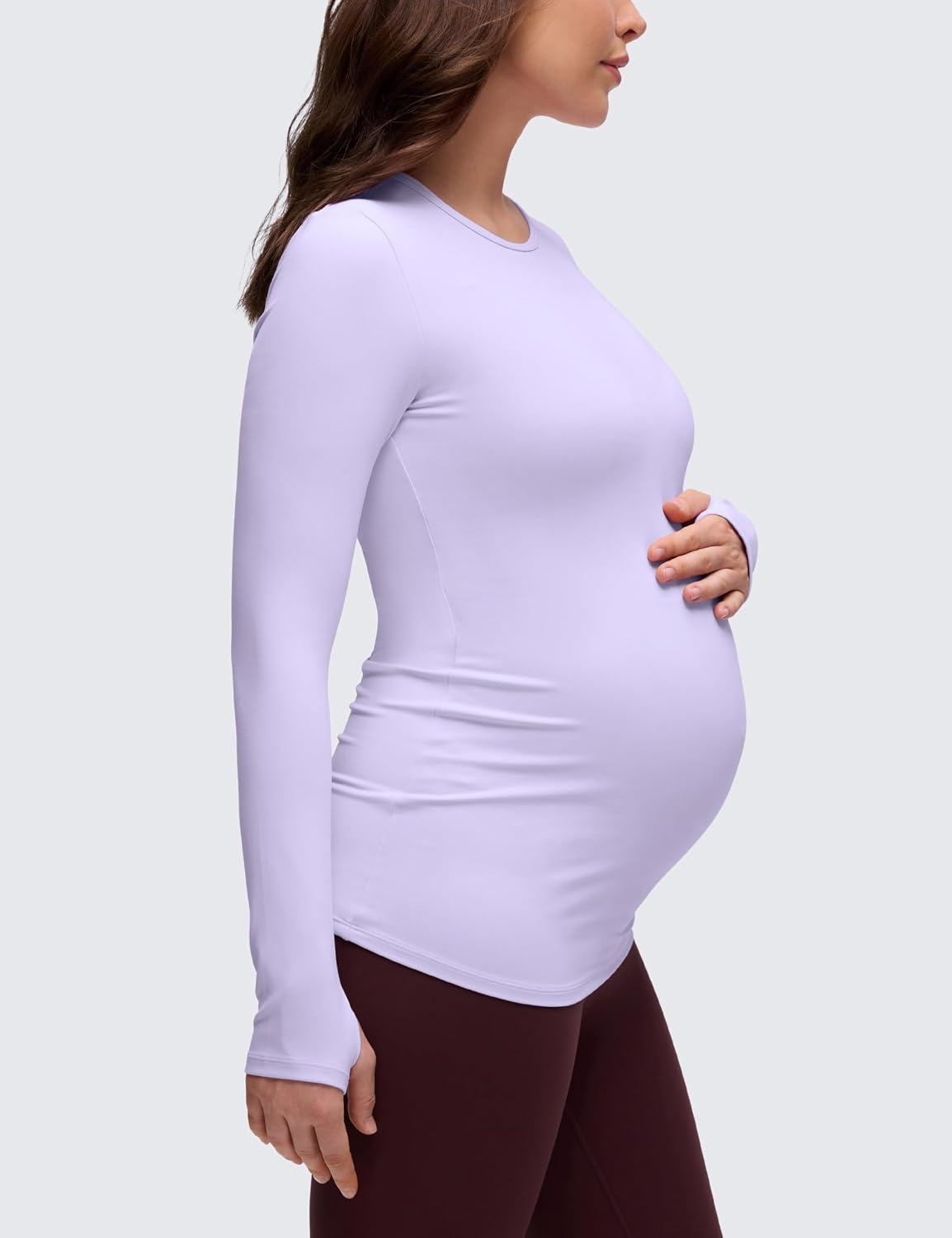 image:imageCRZ YOGA Butterluxe Maternity Crewneck Long Sleeve Shirts Athletic Yoga Casual Pregnancy Womens Tee Tops Basic Layer SoftLavender Frost