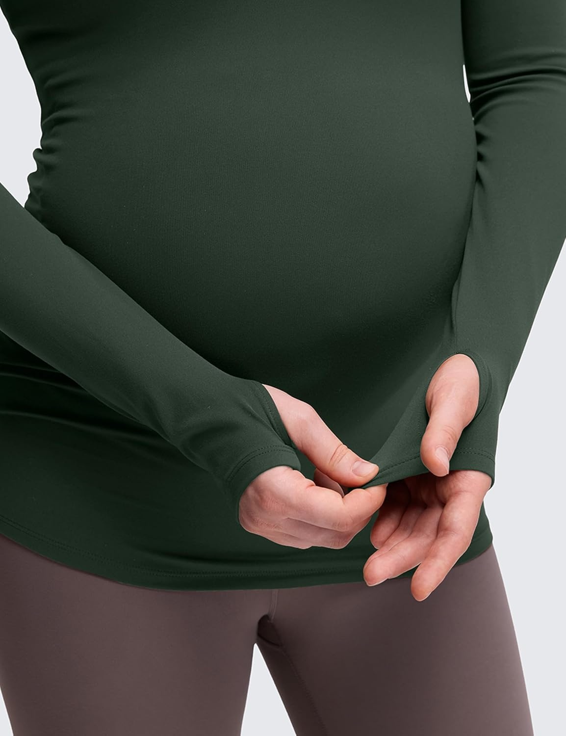 image:imageCRZ YOGA Butterluxe Maternity Crewneck Long Sleeve Shirts Athletic Yoga Casual Pregnancy Womens Tee Tops Basic Layer SoftLegend Green