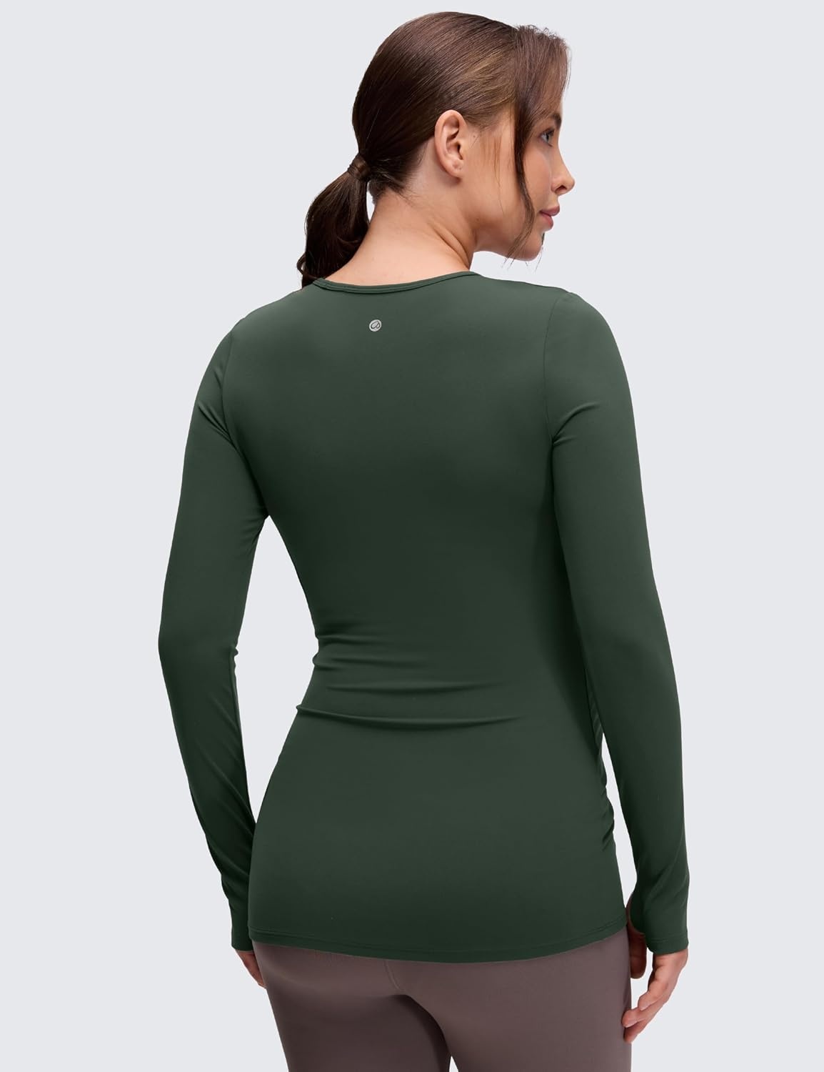 image:imageCRZ YOGA Butterluxe Maternity Crewneck Long Sleeve Shirts Athletic Yoga Casual Pregnancy Womens Tee Tops Basic Layer SoftLegend Green