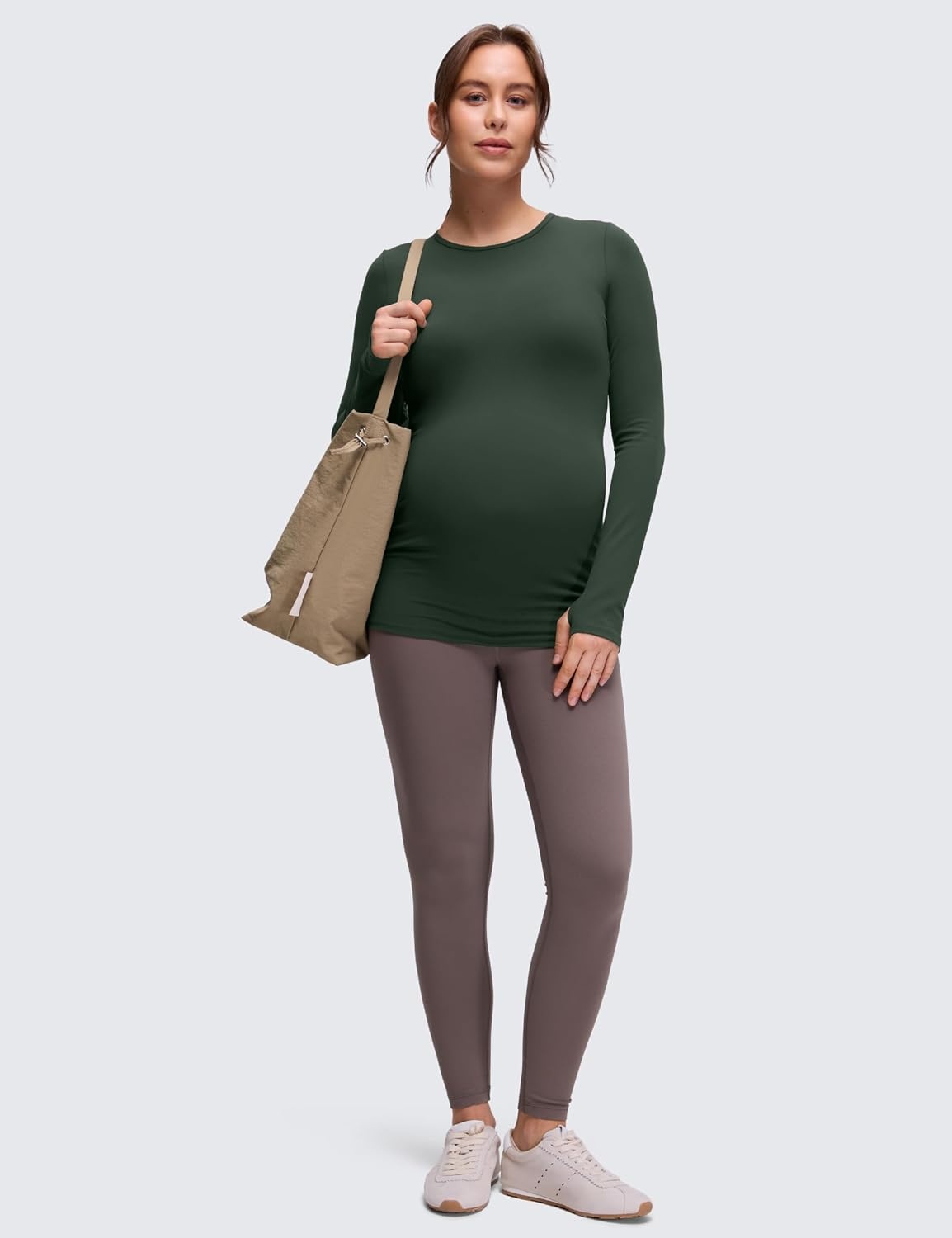 image:imageCRZ YOGA Butterluxe Maternity Crewneck Long Sleeve Shirts Athletic Yoga Casual Pregnancy Womens Tee Tops Basic Layer SoftLegend Green