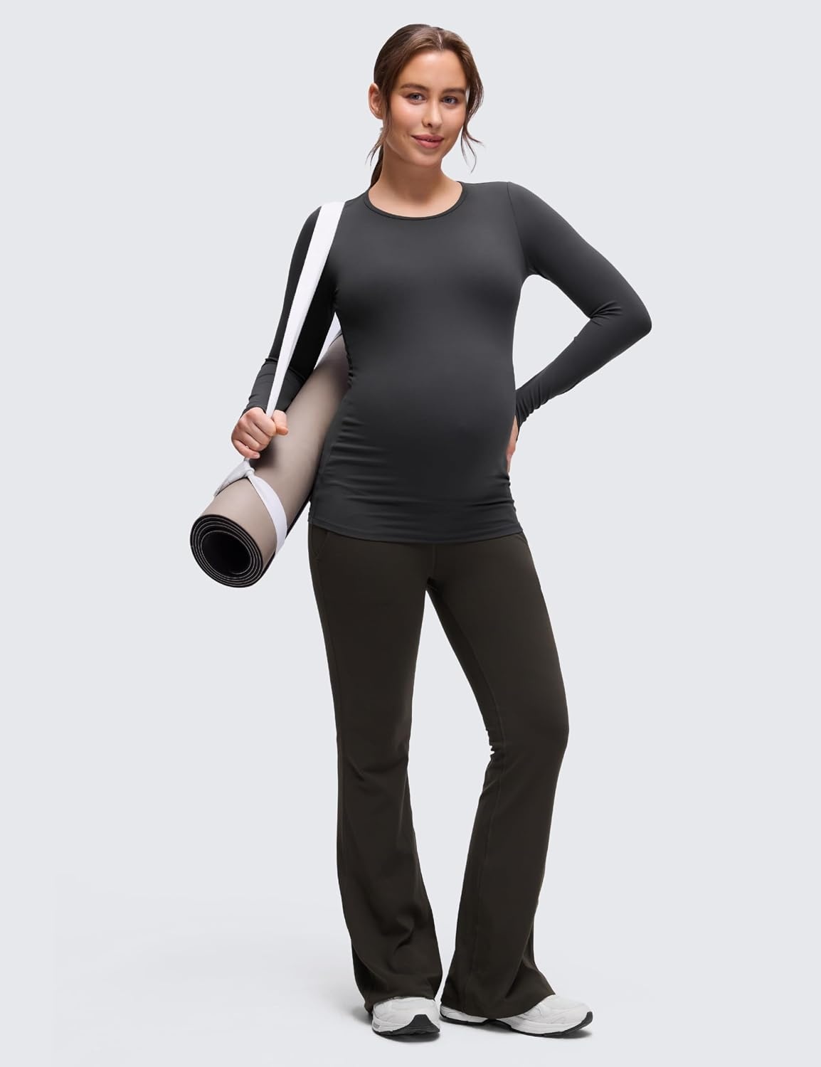 image:imageCRZ YOGA Butterluxe Maternity Crewneck Long Sleeve Shirts Athletic Yoga Casual Pregnancy Womens Tee Tops Basic Layer SoftMysterious Grey