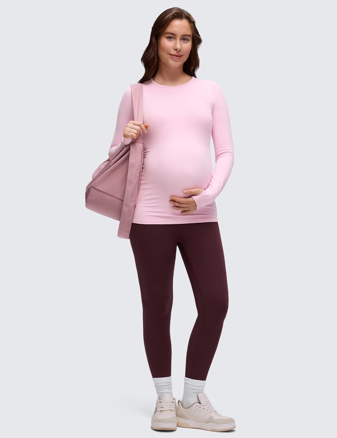 image:imageCRZ YOGA Butterluxe Maternity Crewneck Long Sleeve Shirts Athletic Yoga Casual Pregnancy Womens Tee Tops Basic Layer SoftPink Peony