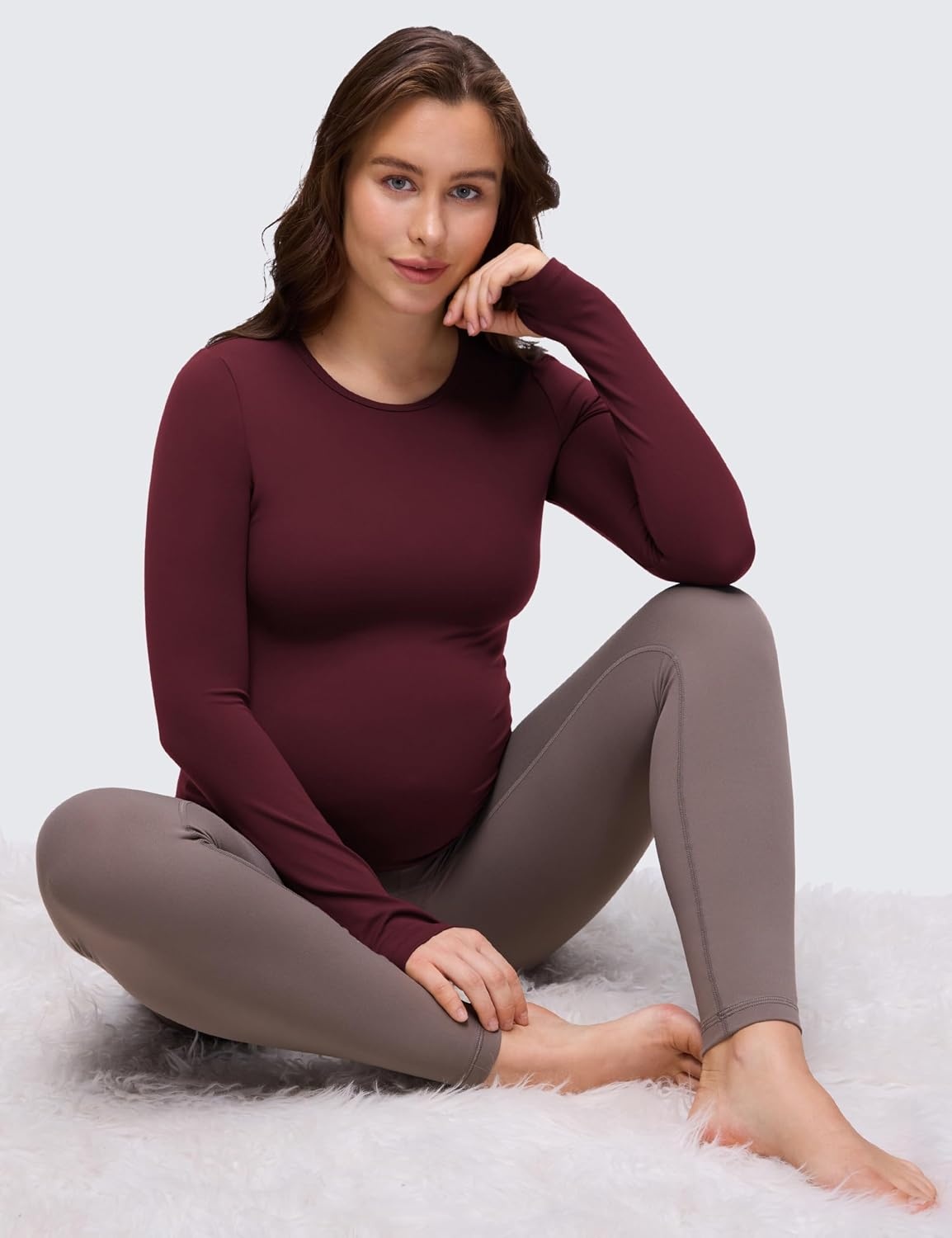 image:imageCRZ YOGA Butterluxe Maternity Crewneck Long Sleeve Shirts Athletic Yoga Casual Pregnancy Womens Tee Tops Basic Layer SoftRed Merlot