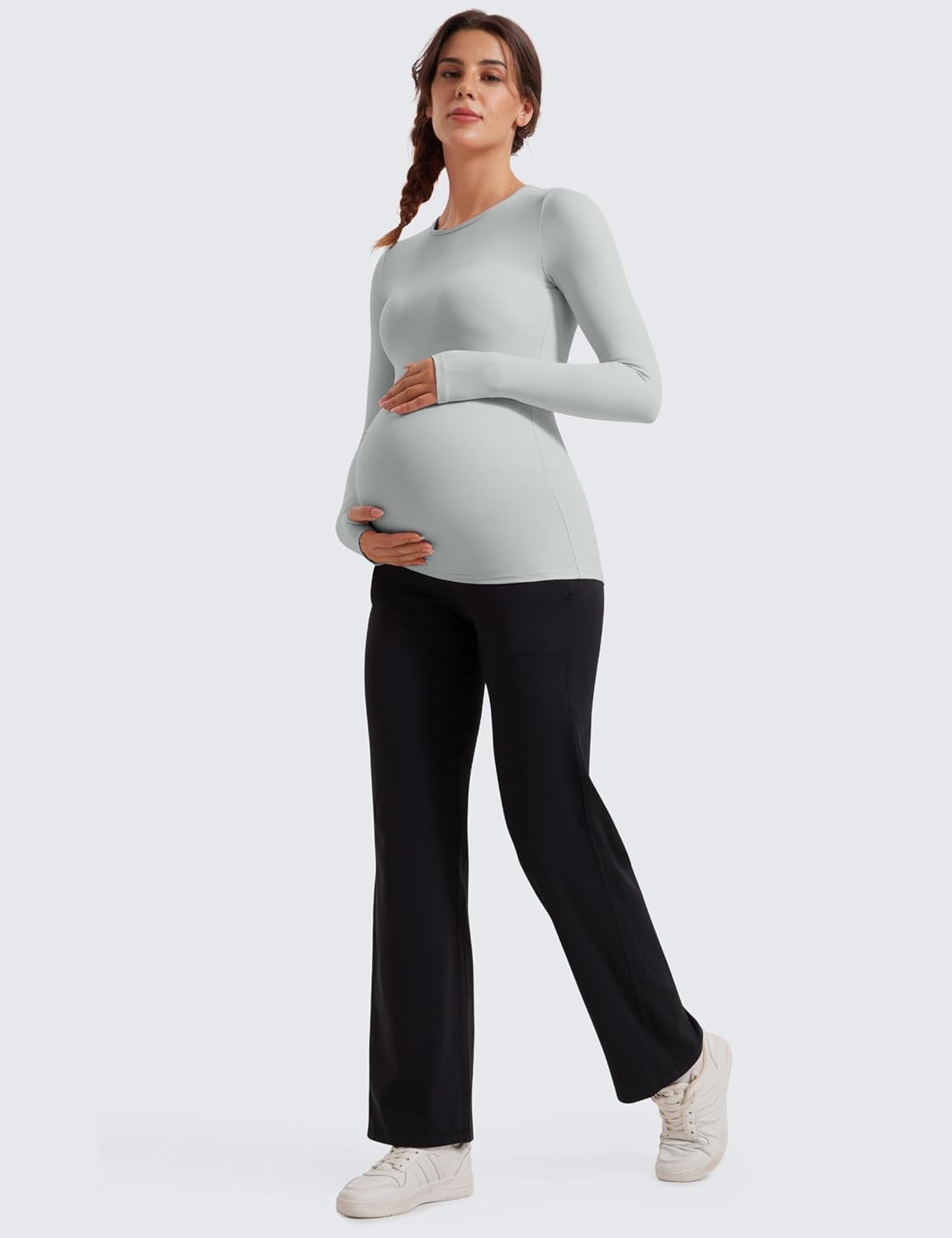 image:imageCRZ YOGA Butterluxe Maternity Crewneck Long Sleeve Shirts Athletic Yoga Casual Pregnancy Womens Tee Tops Basic Layer SoftSterling