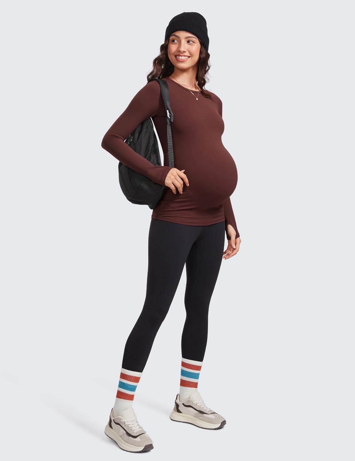image:imageCRZ YOGA Butterluxe Maternity Crewneck Long Sleeve Shirts Athletic Yoga Casual Pregnancy Womens Tee Tops Basic Layer SoftTaupe