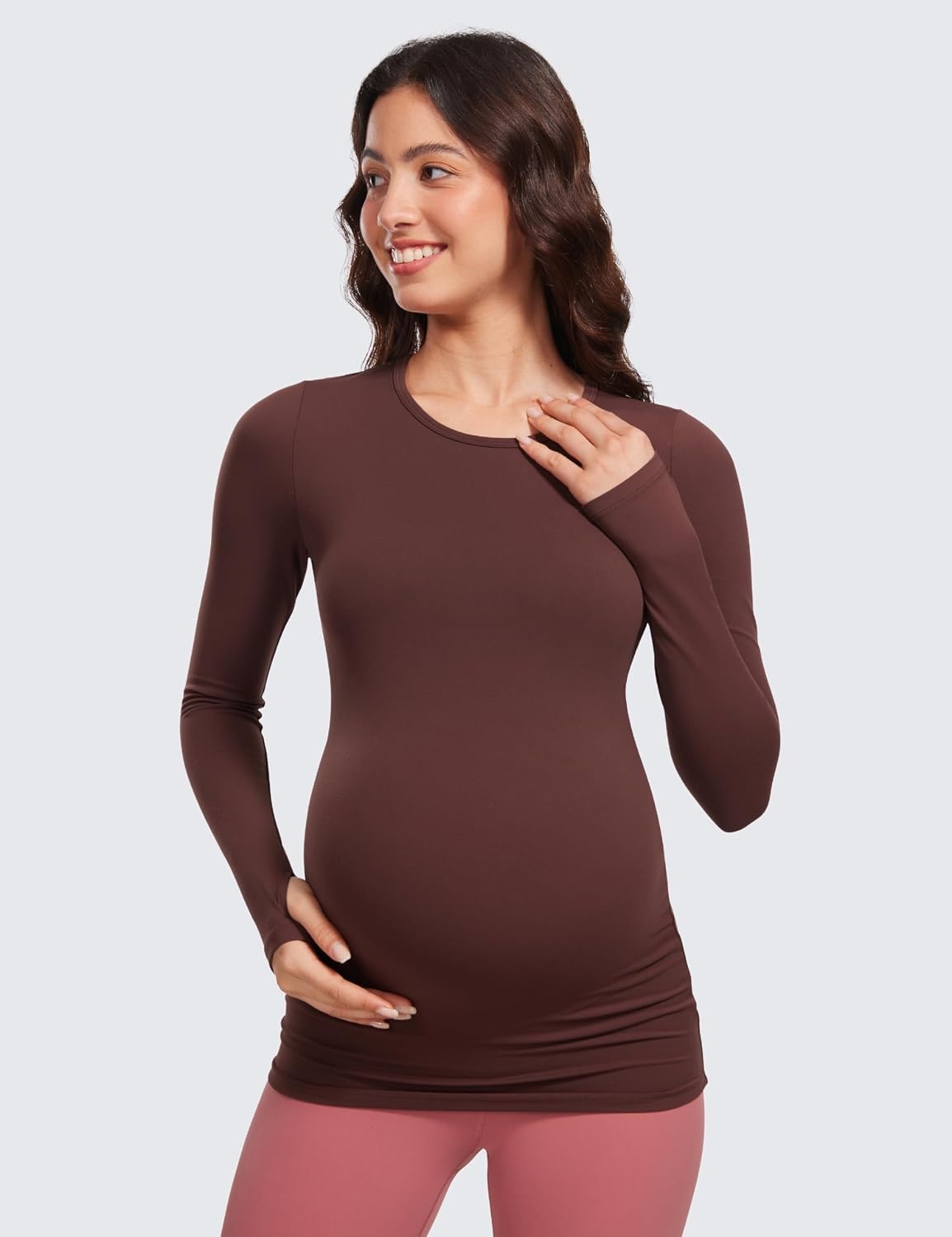 image:imageCRZ YOGA Butterluxe Maternity Crewneck Long Sleeve Shirts Athletic Yoga Casual Pregnancy Womens Tee Tops Basic Layer SoftTaupe