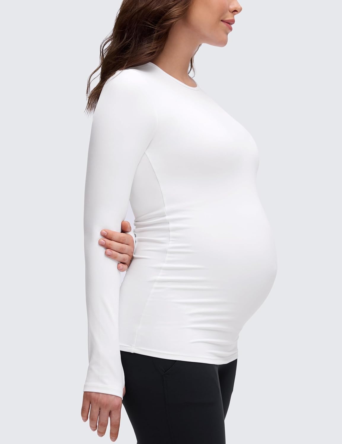 image:imageCRZ YOGA Butterluxe Maternity Crewneck Long Sleeve Shirts Athletic Yoga Casual Pregnancy Womens Tee Tops Basic Layer SoftWhite