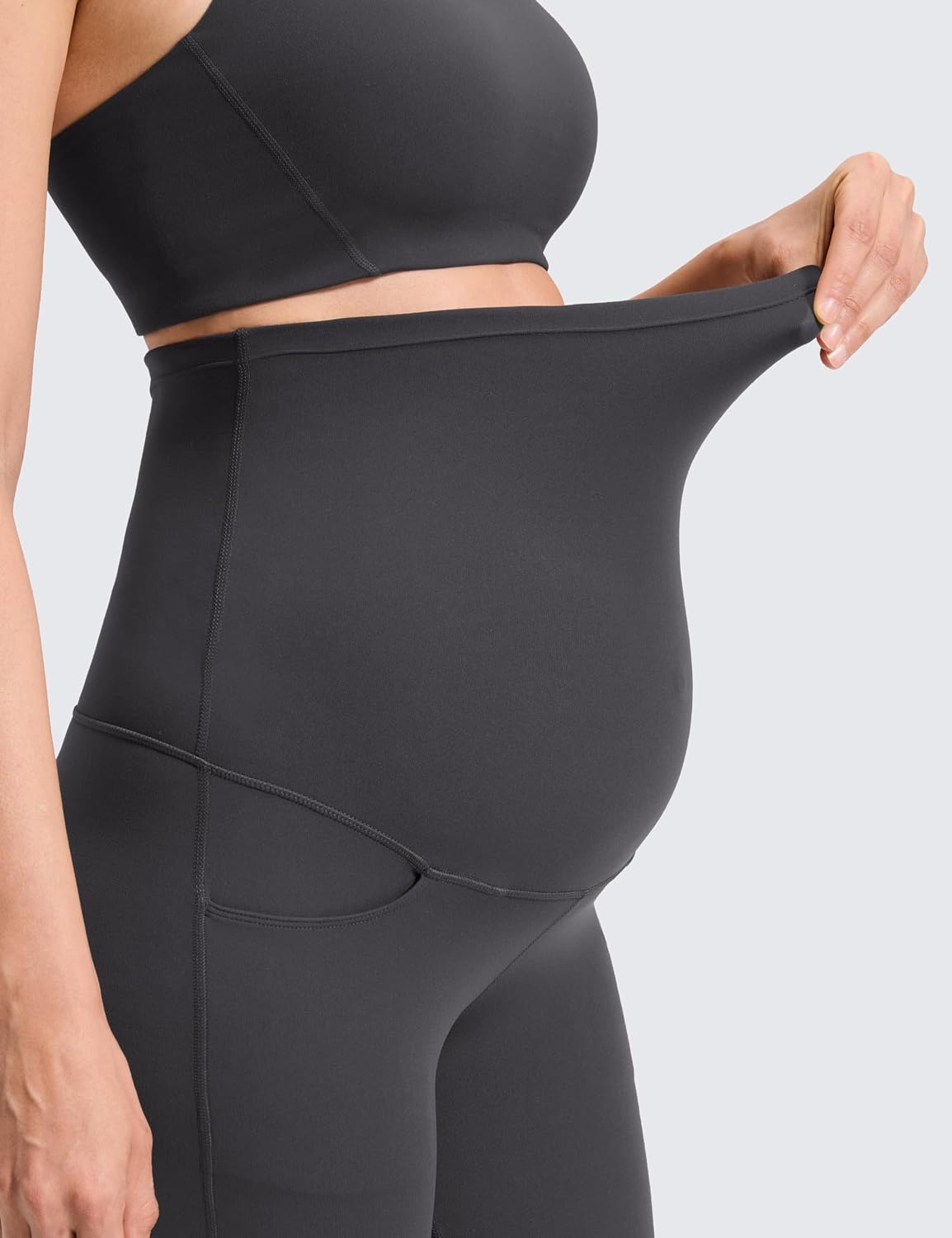 image:imageCRZ YOGA Butterluxe Maternity Flare Leggings Pockets 29 Workout Yoga Bootcut Pregnancy Womens Pants Over The BellyMysterious Grey