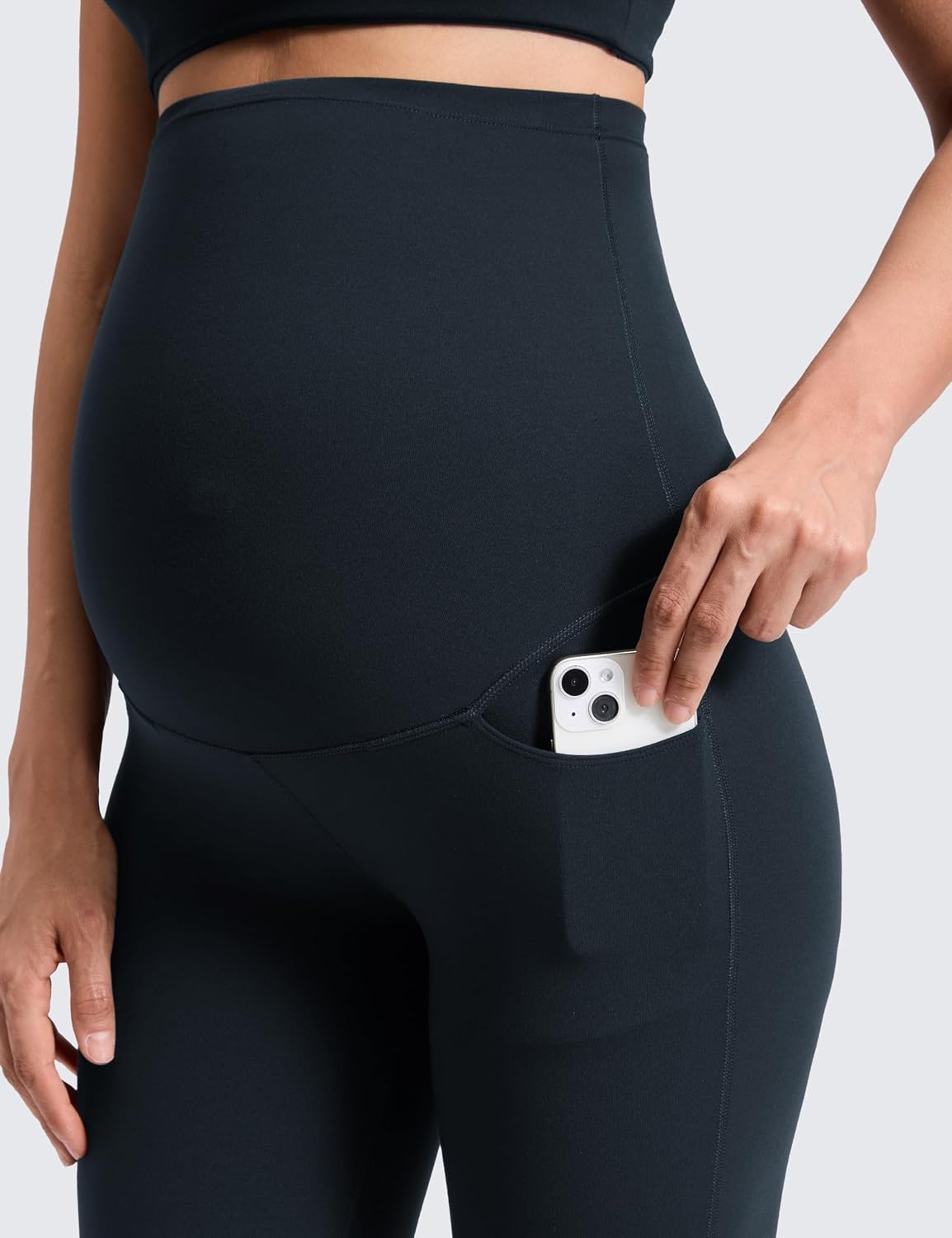 image:imageCRZ YOGA Butterluxe Maternity Flare Leggings Pockets 29 Workout Yoga Bootcut Pregnancy Womens Pants Over The BellyTrue Navy
