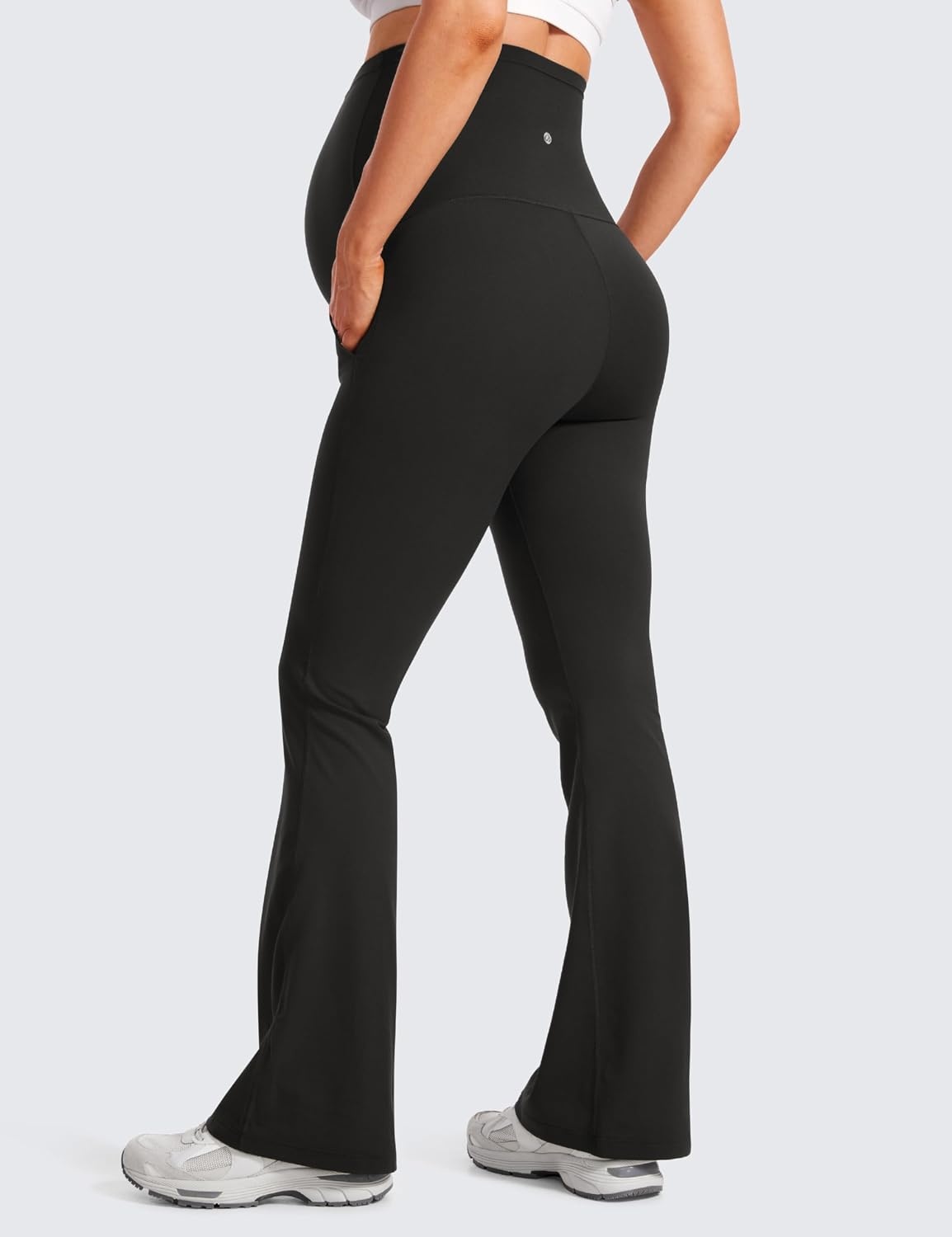 image:imageCRZ YOGA Butterluxe Maternity Flare Leggings Pockets 31 Workout Yoga Bootcut Pregnancy Womens Pants Over The BellyBlack