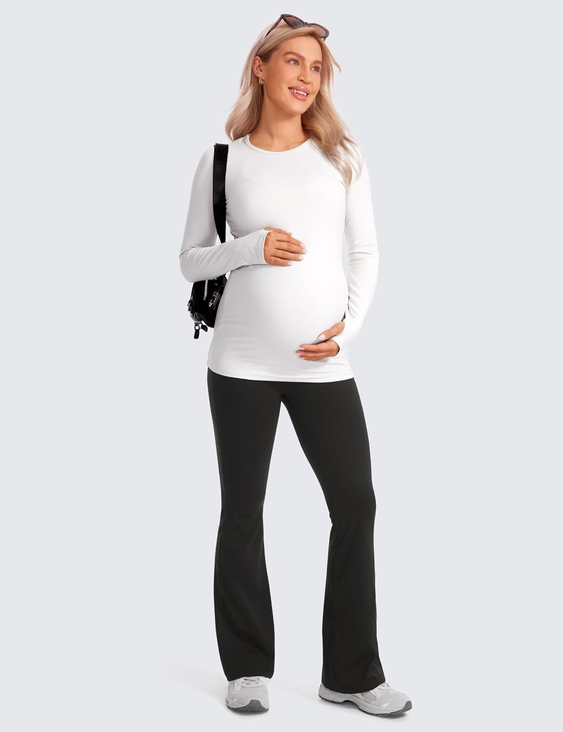 image:imageCRZ YOGA Butterluxe Maternity Flare Leggings Pockets 31 Workout Yoga Bootcut Pregnancy Womens Pants Over The BellyBlack