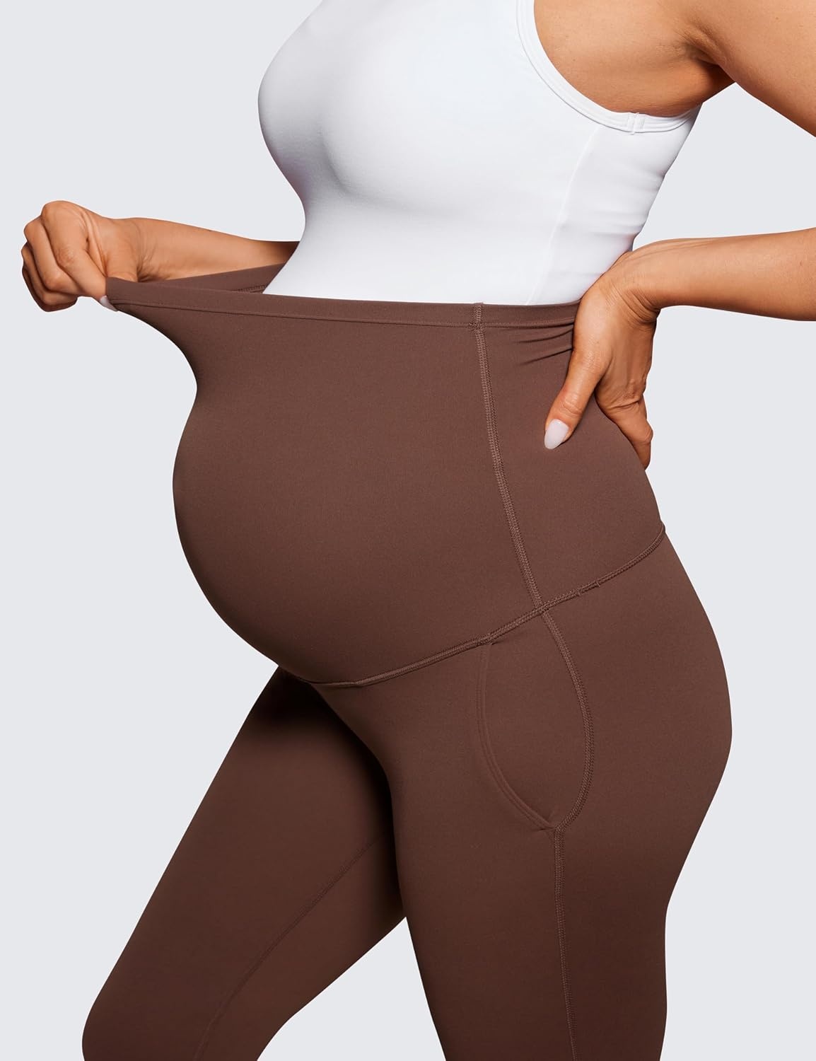 image:imageCRZ YOGA Butterluxe Maternity Flare Leggings Pockets 31 Workout Yoga Bootcut Pregnancy Womens Pants Over The BellyCoffee Brown