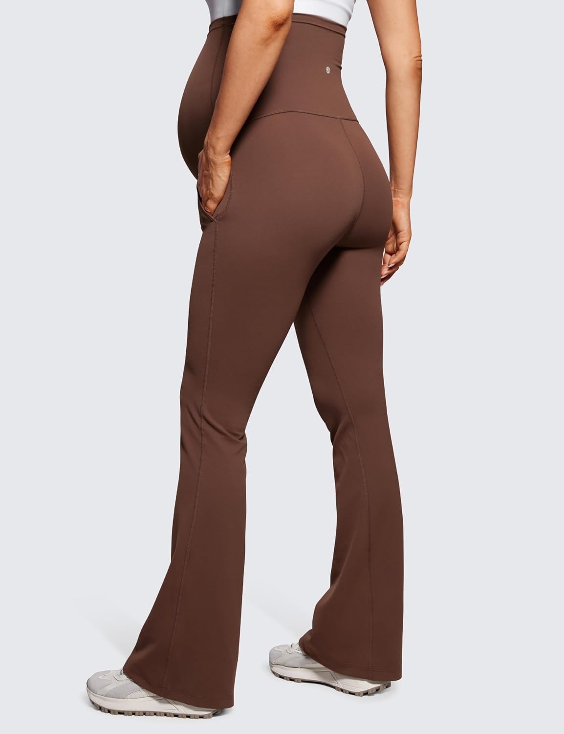 image:imageCRZ YOGA Butterluxe Maternity Flare Leggings Pockets 31 Workout Yoga Bootcut Pregnancy Womens Pants Over The BellyCoffee Brown