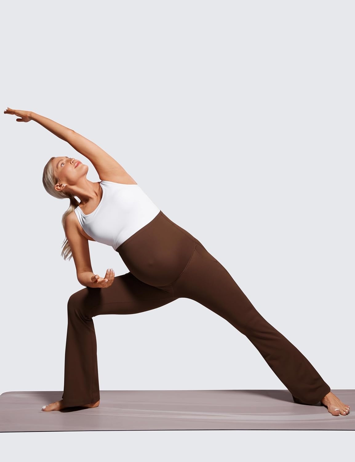 image:imageCRZ YOGA Butterluxe Maternity Flare Leggings Pockets 31 Workout Yoga Bootcut Pregnancy Womens Pants Over The BellyLava Brown