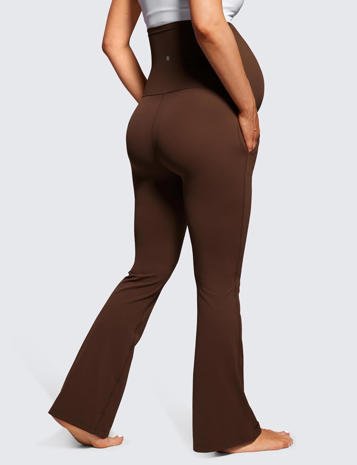 image:imageCRZ YOGA Butterluxe Maternity Flare Leggings Pockets 31 Workout Yoga Bootcut Pregnancy Womens Pants Over The BellyLava Brown