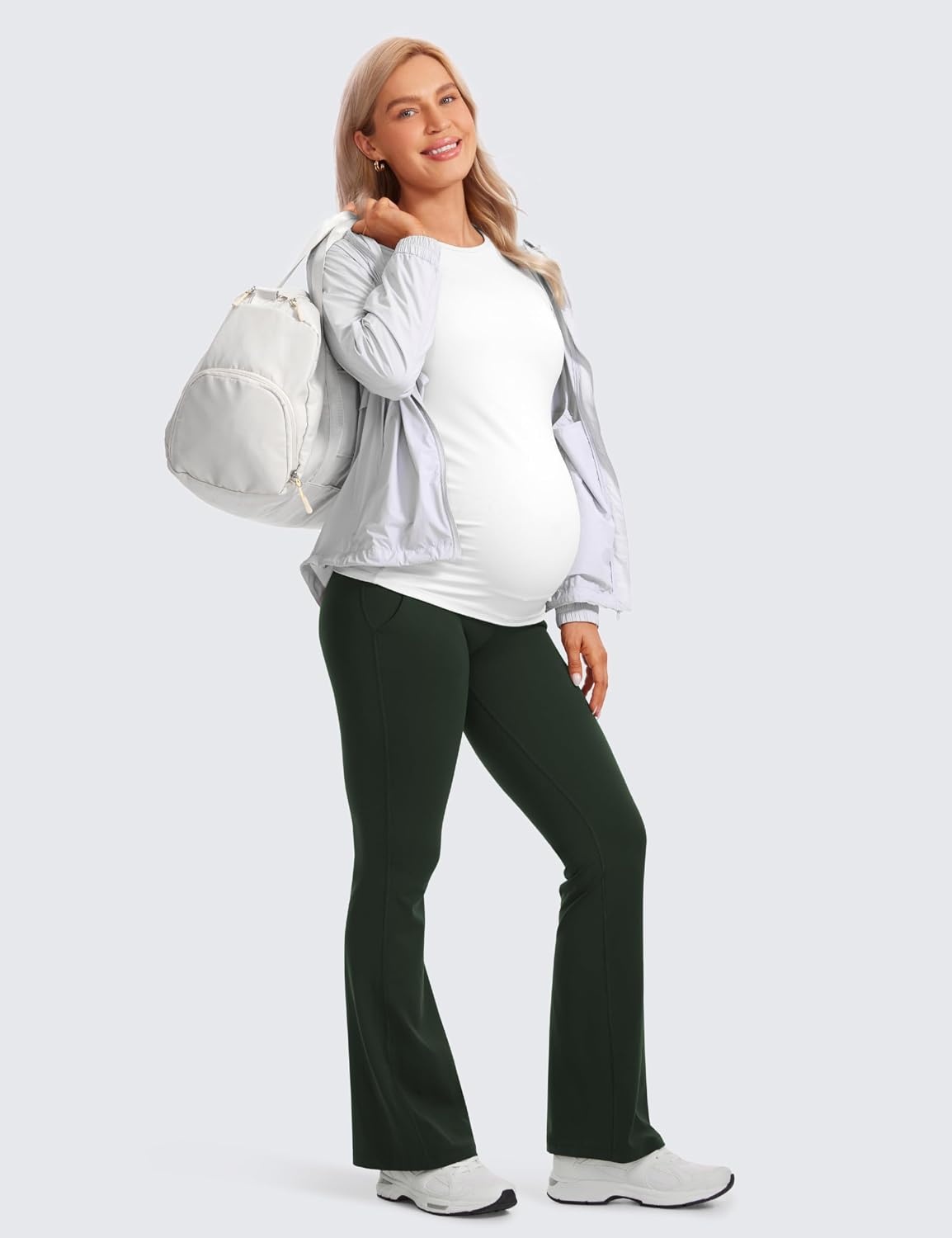 image:imageCRZ YOGA Butterluxe Maternity Flare Leggings Pockets 31 Workout Yoga Bootcut Pregnancy Womens Pants Over The BellyLegend Green