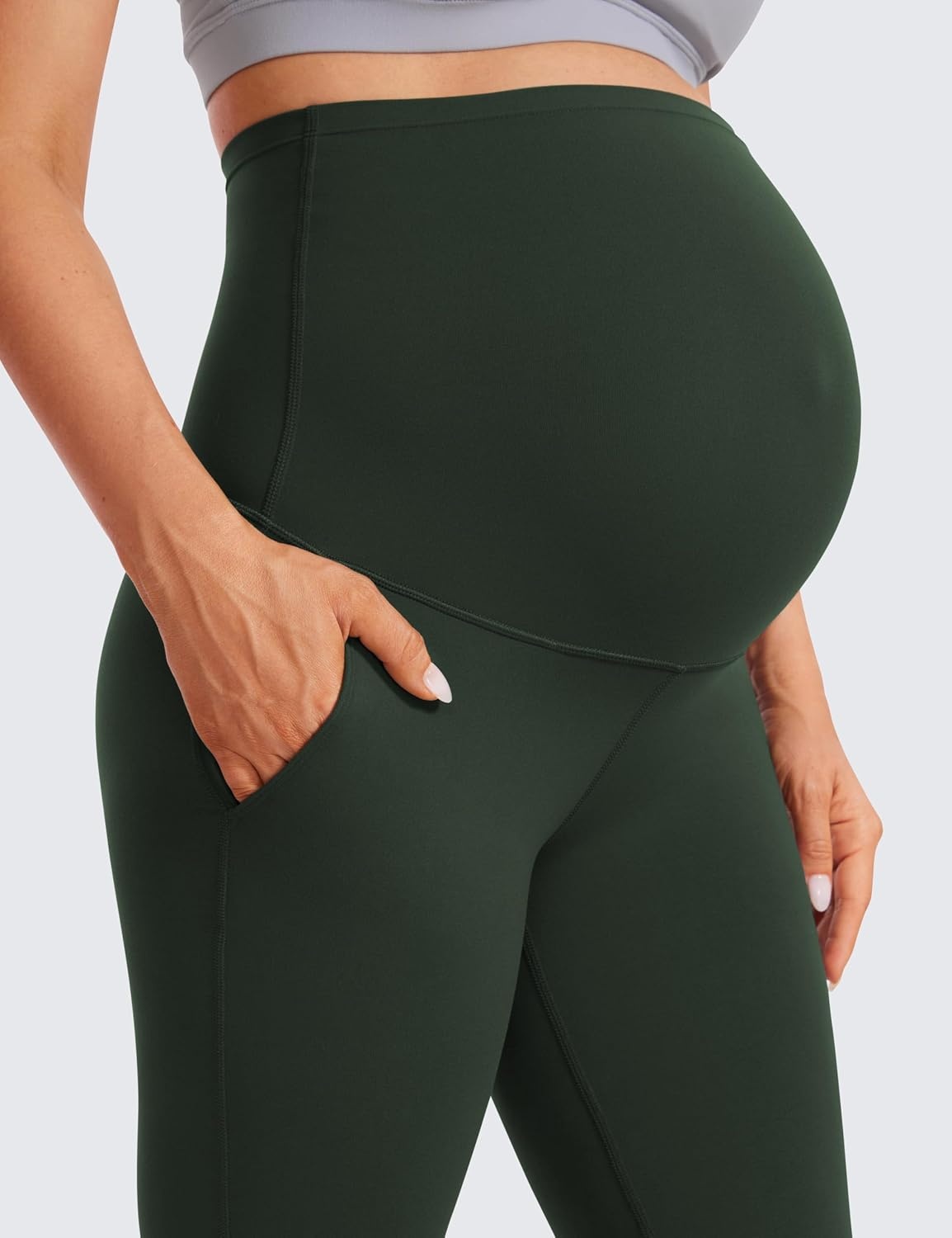 image:imageCRZ YOGA Butterluxe Maternity Flare Leggings Pockets 31 Workout Yoga Bootcut Pregnancy Womens Pants Over The BellyLegend Green