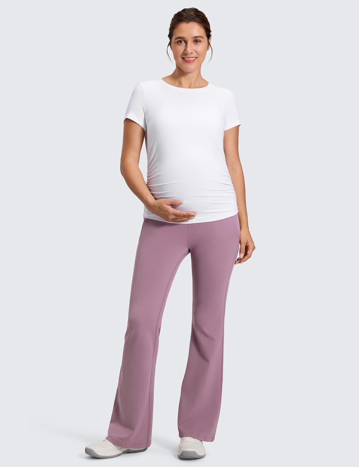 image:imageCRZ YOGA Butterluxe Maternity Flare Leggings Pockets 31 Workout Yoga Bootcut Pregnancy Womens Pants Over The BellyLight Lavender
