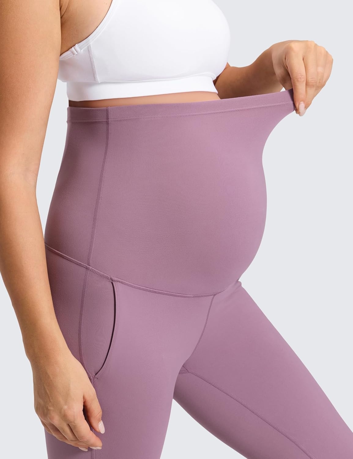 image:imageCRZ YOGA Butterluxe Maternity Flare Leggings Pockets 31 Workout Yoga Bootcut Pregnancy Womens Pants Over The BellyLight Lavender