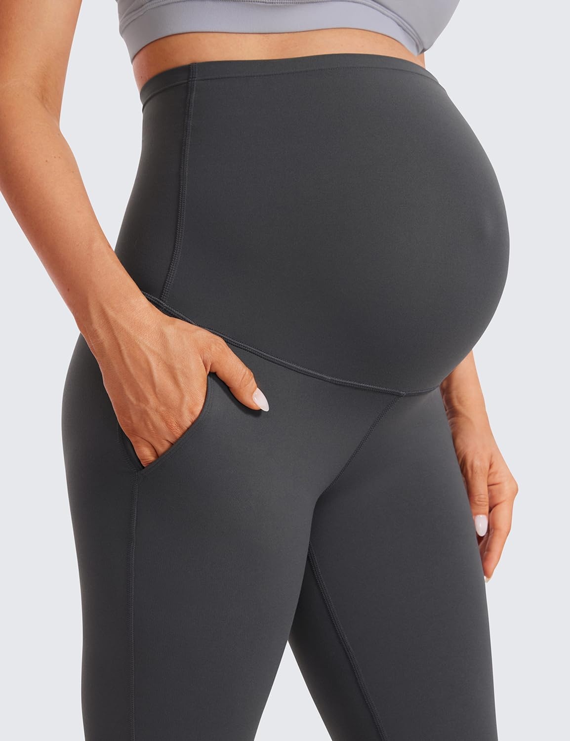 image:imageCRZ YOGA Butterluxe Maternity Flare Leggings Pockets 31 Workout Yoga Bootcut Pregnancy Womens Pants Over The BellyMysterious Grey